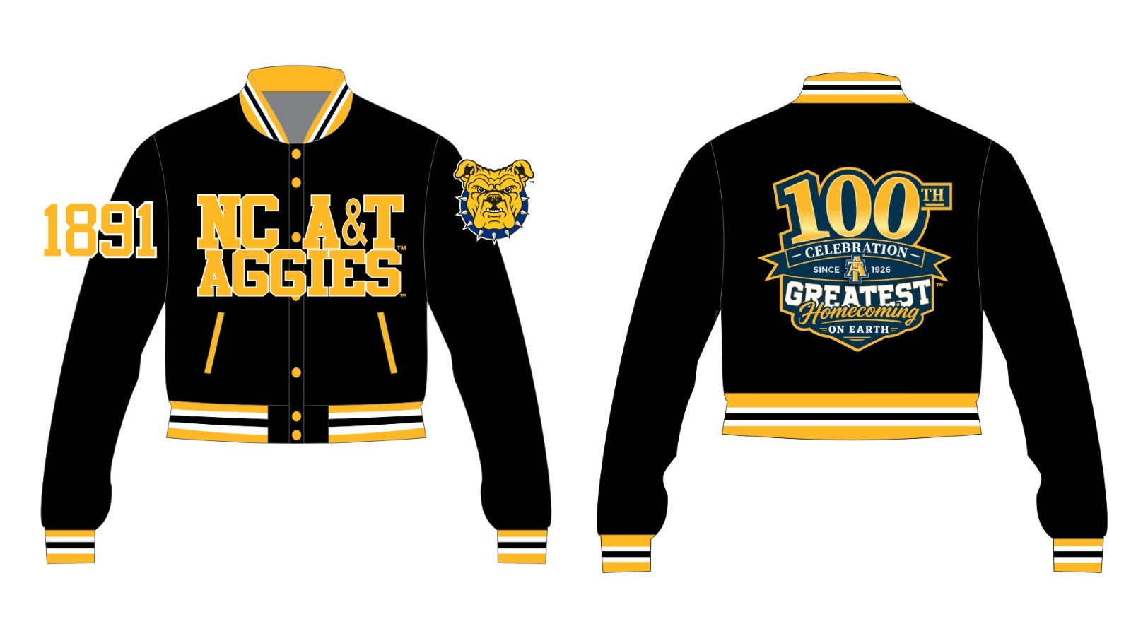 NC A&T 100th Homecoming Women’s Crop Jacket – PRE-ORDER BLACK