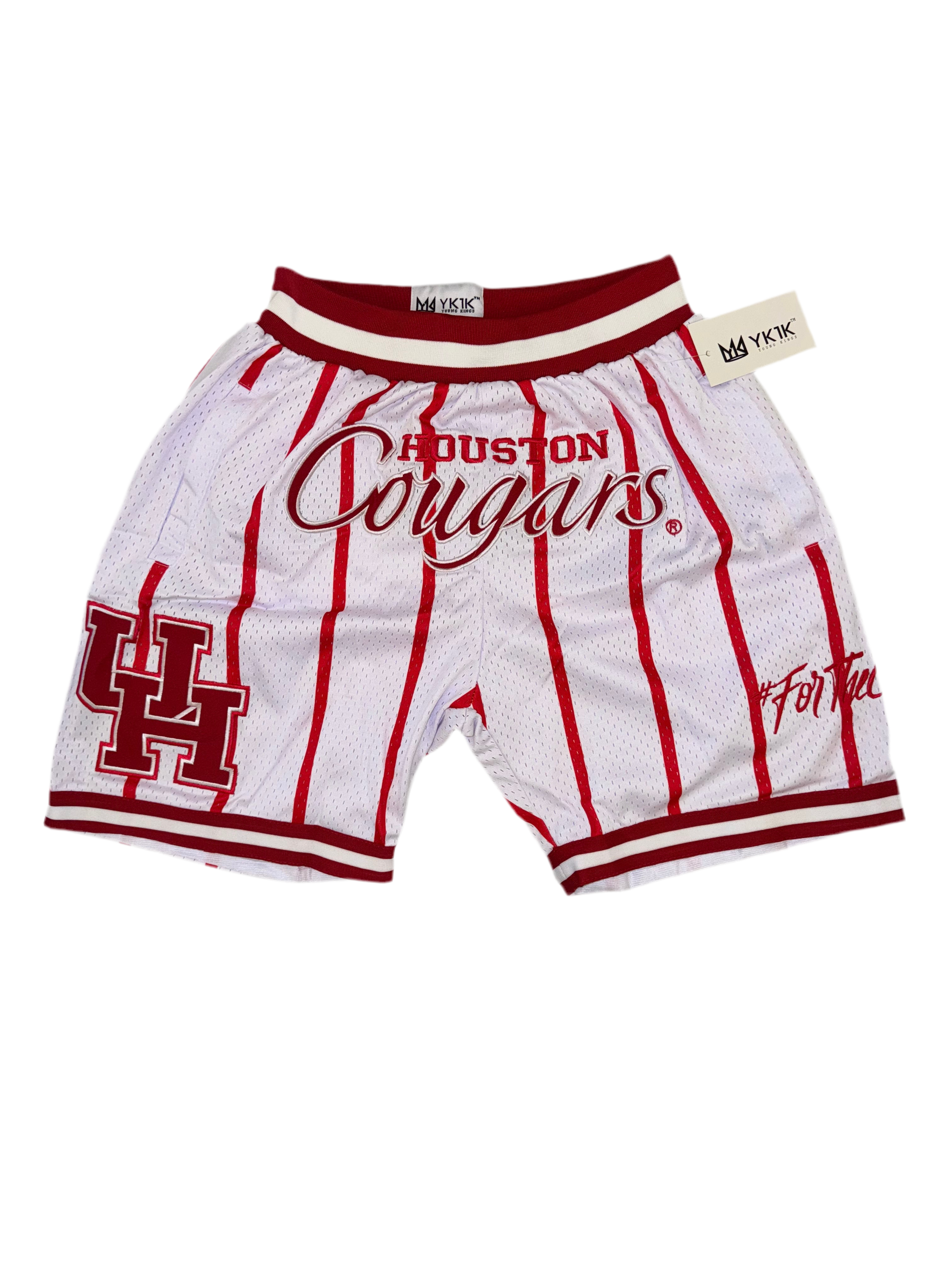 UNIVERSITY OF HOUSTON BASKETBALL SHORTS WHITE AND RED PINSTRIPES PRE-ORDER