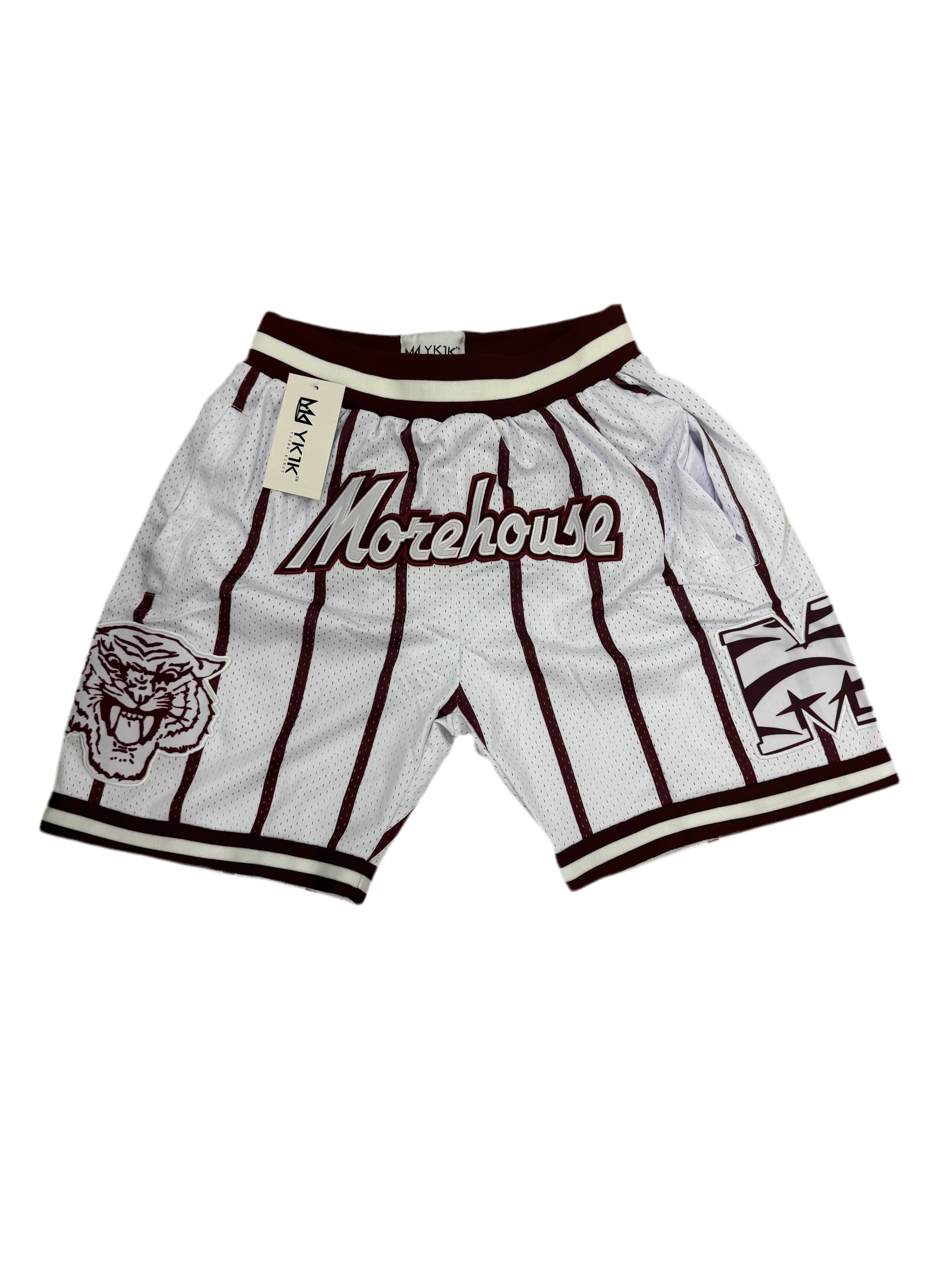 MOREHOUSE BASKETBALL SHORTS WHITE MAROON PINSTRIPES