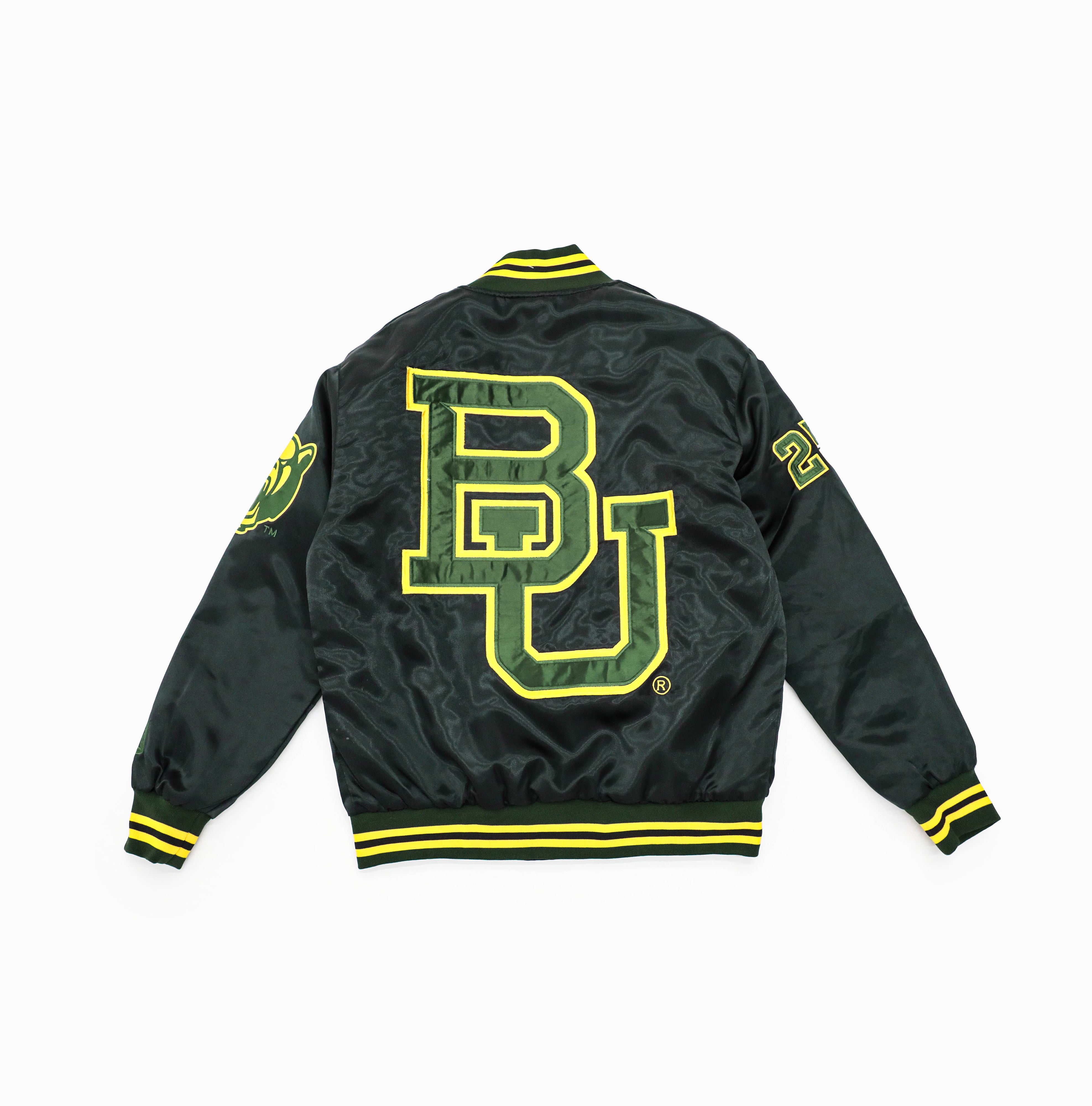 BAYLOR FULL-LENGTH SATIN VARSITY JACKET BLACK