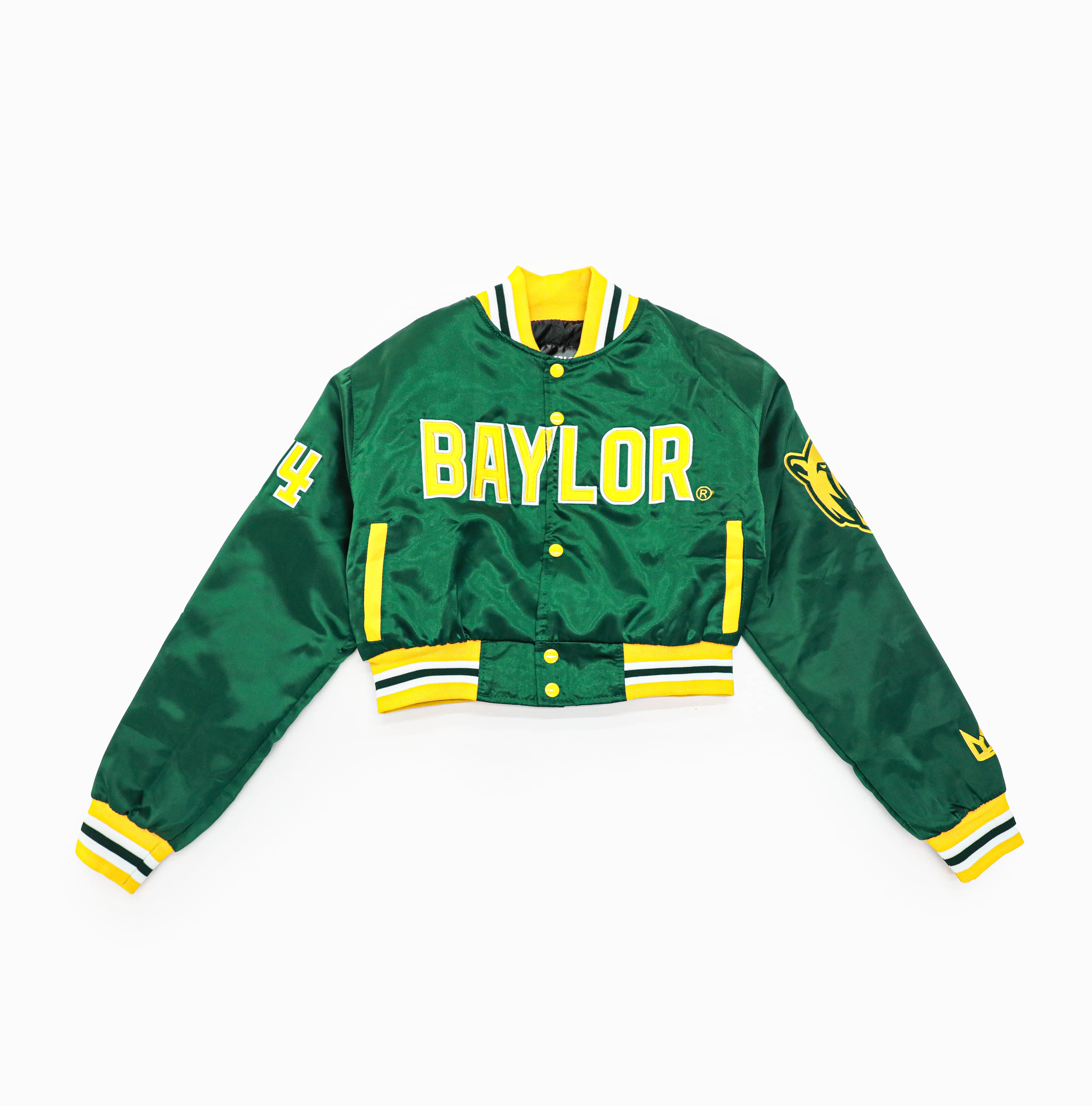 BAYLOR CROPPED VARSITY JACKET (SATIN) GREEN