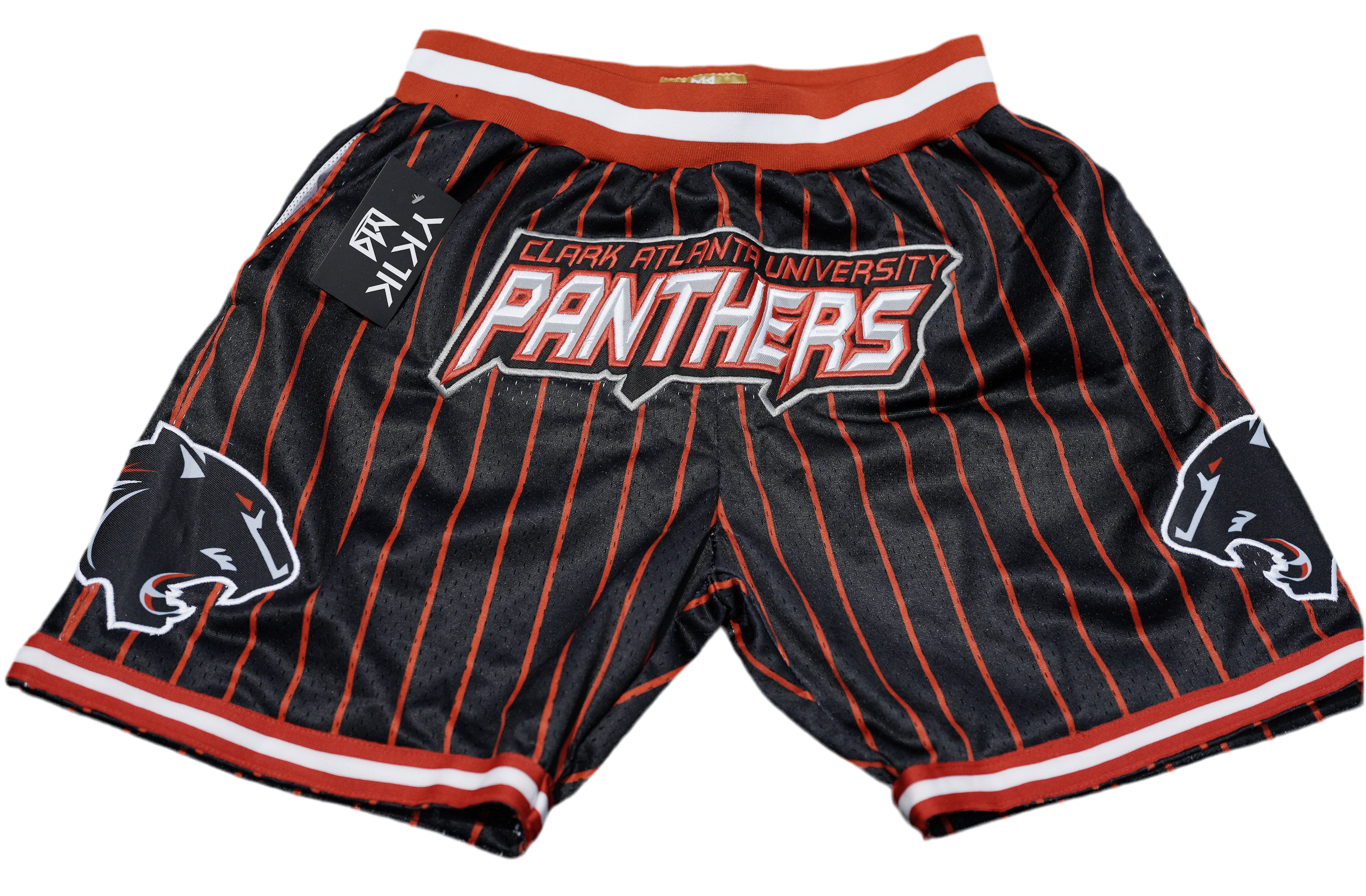 CLARK ATLANTA UNIV BASKETBALL SHORTS BLACK RED PINSTRIPES