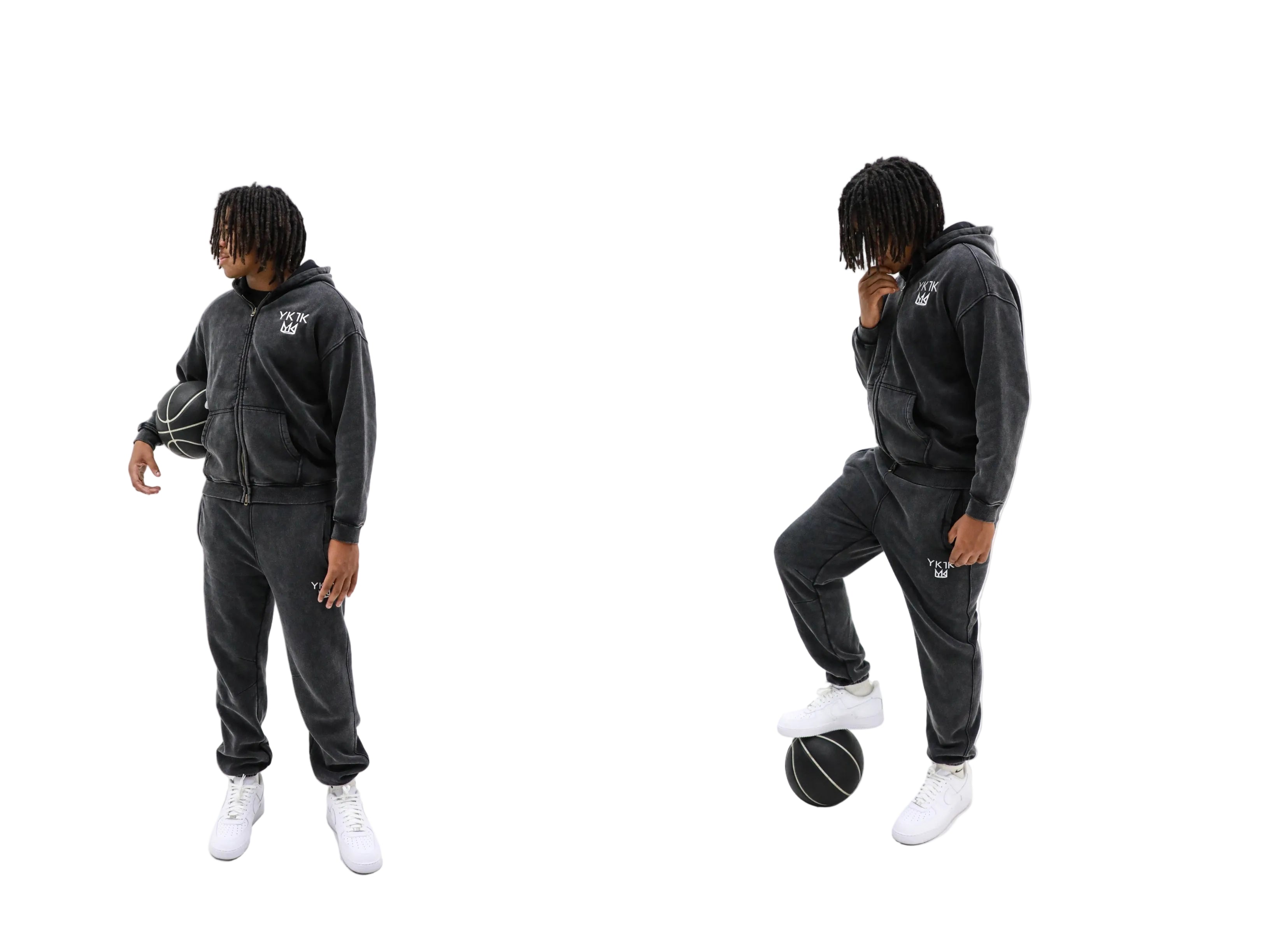 YK1K Washed Zip Sweatsuit Set – Vintage Black