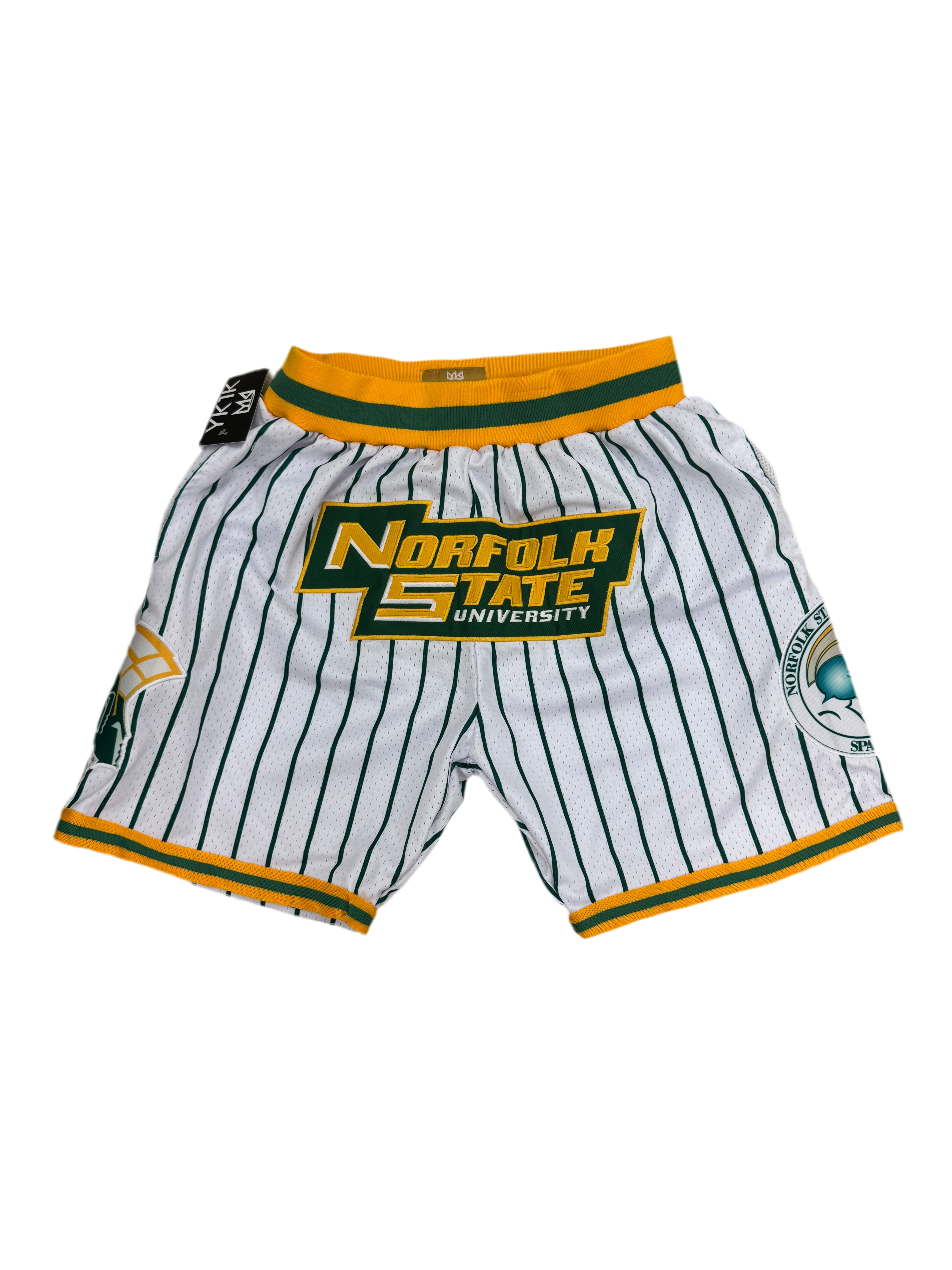 NORFOLK STATE BASKETBALL WHITE GREEN PINSTRIPES SHORTS