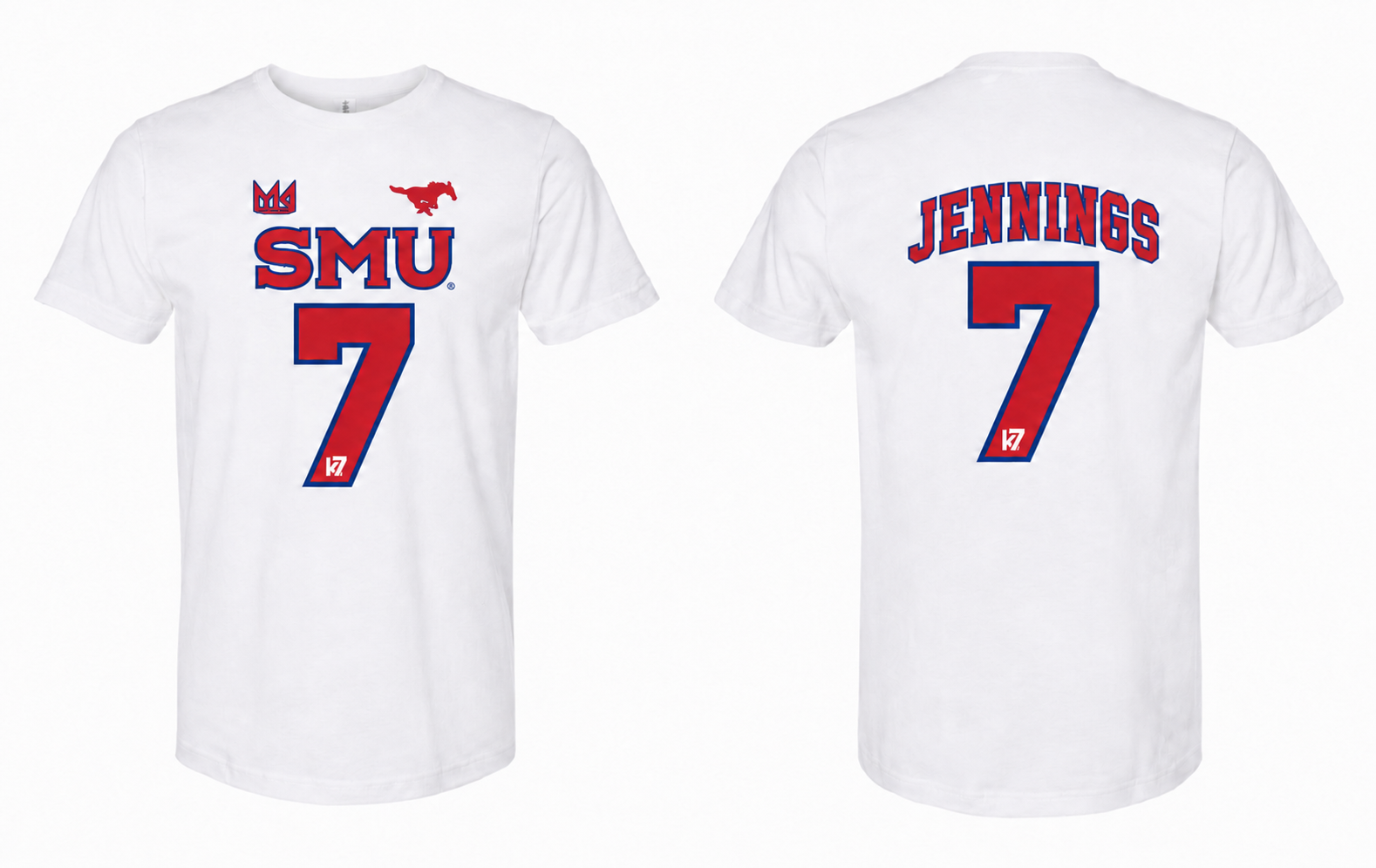 Kevin Jennings K7 × YK1K Officially Licensed SMU #7 Name & Number Tee – White (PRE-ORDER)