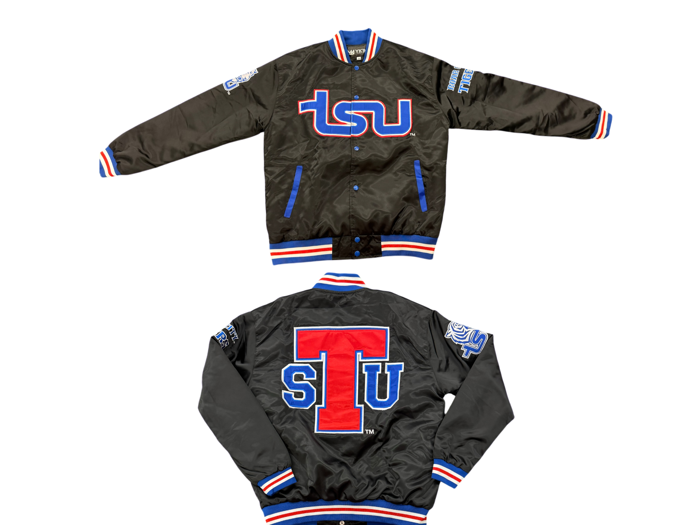 TSU/YK1K SATIN VARSITY JACKET BLACK