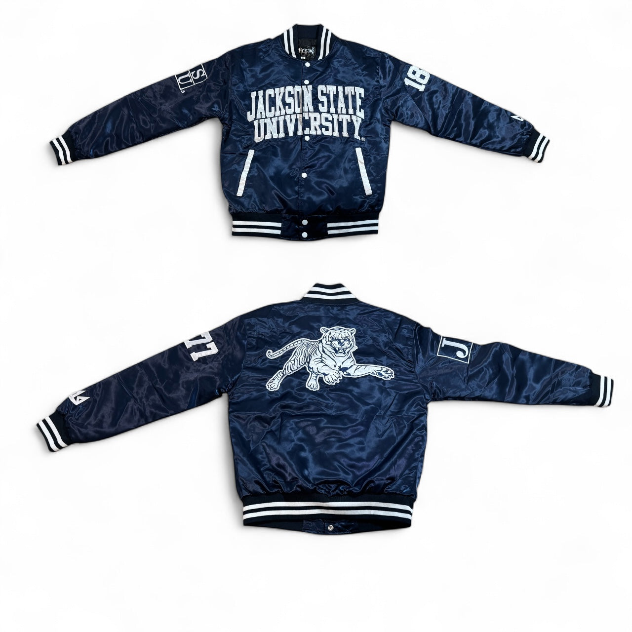 JACKSON STATE YK1K SATIN VARSITY JACKET NAVY