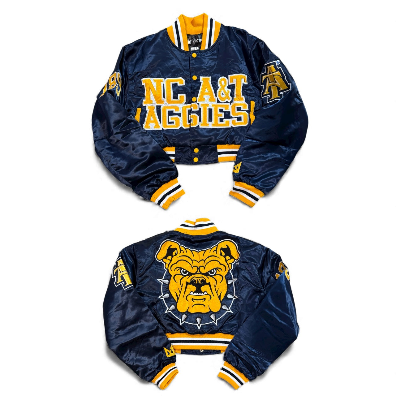 NCAT UNIVERSITY YK1K SATIN VARSITY JACKET CROPPED