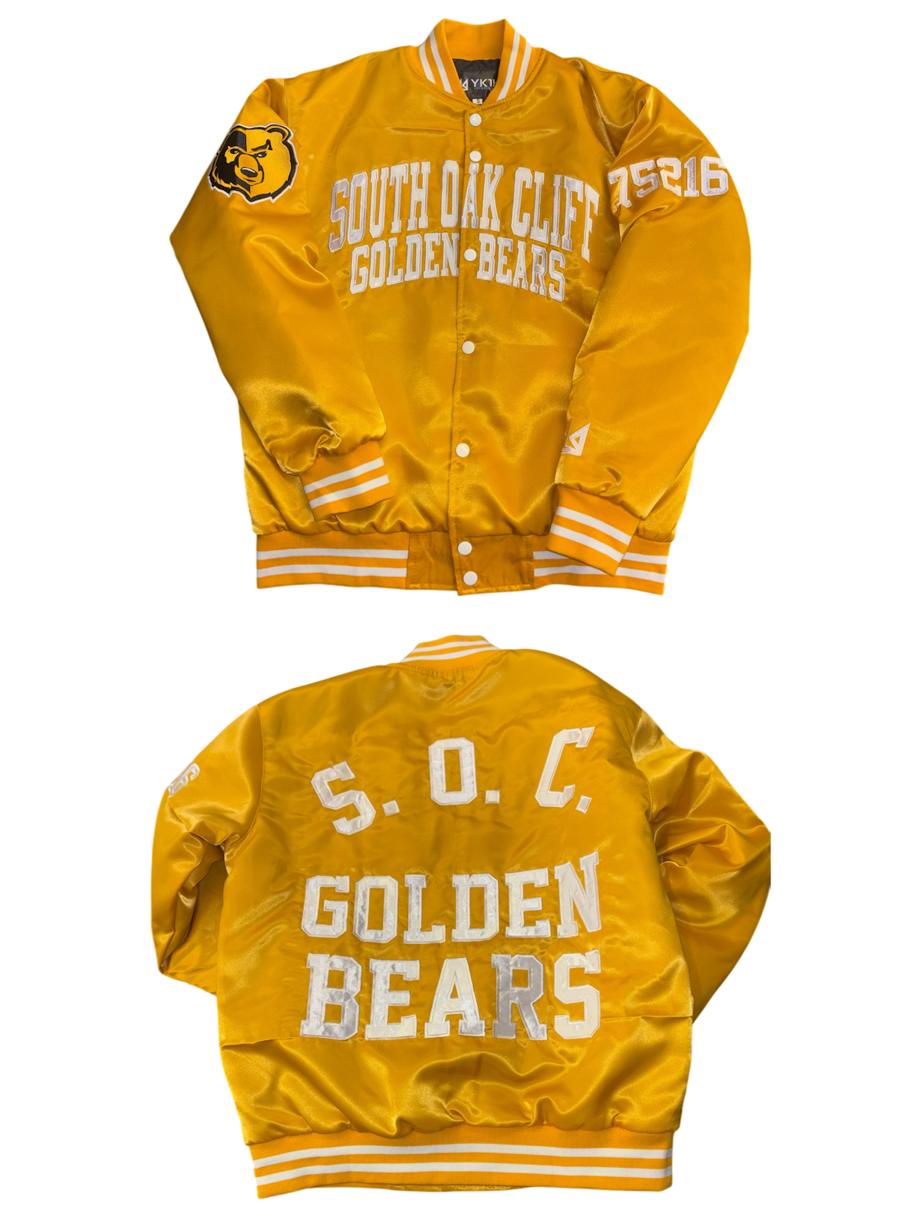 SOUTH OAK CLIFF YK1K SATIN VARSITY JACKET GOLD