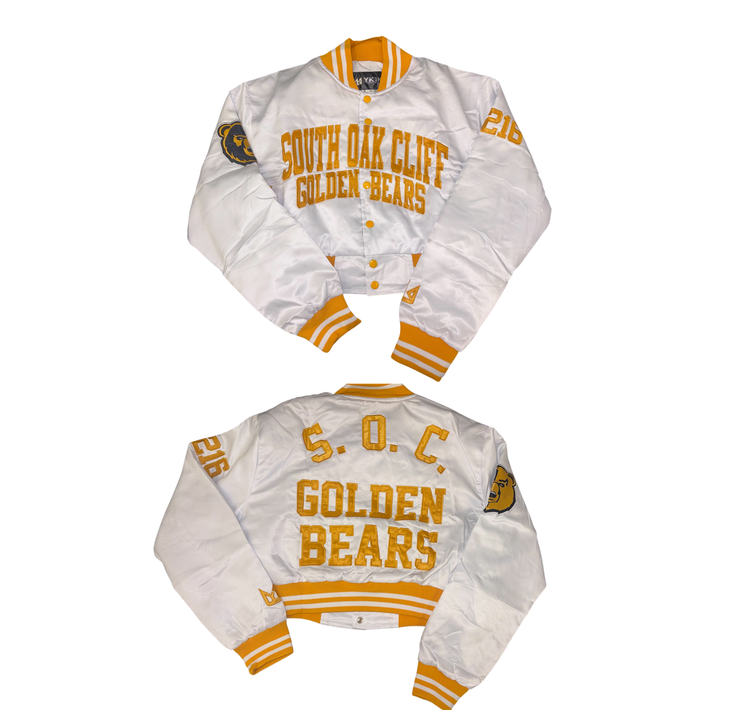 SOUTH OAK CLIFF YK1K SATIN VARSITY JACKET White CROPPED