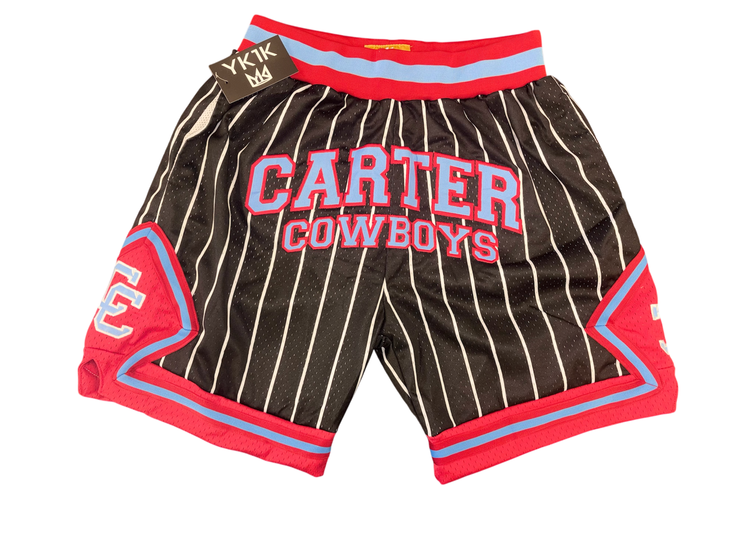 Dallas Carter Basketball Shorts Black White pinstripe