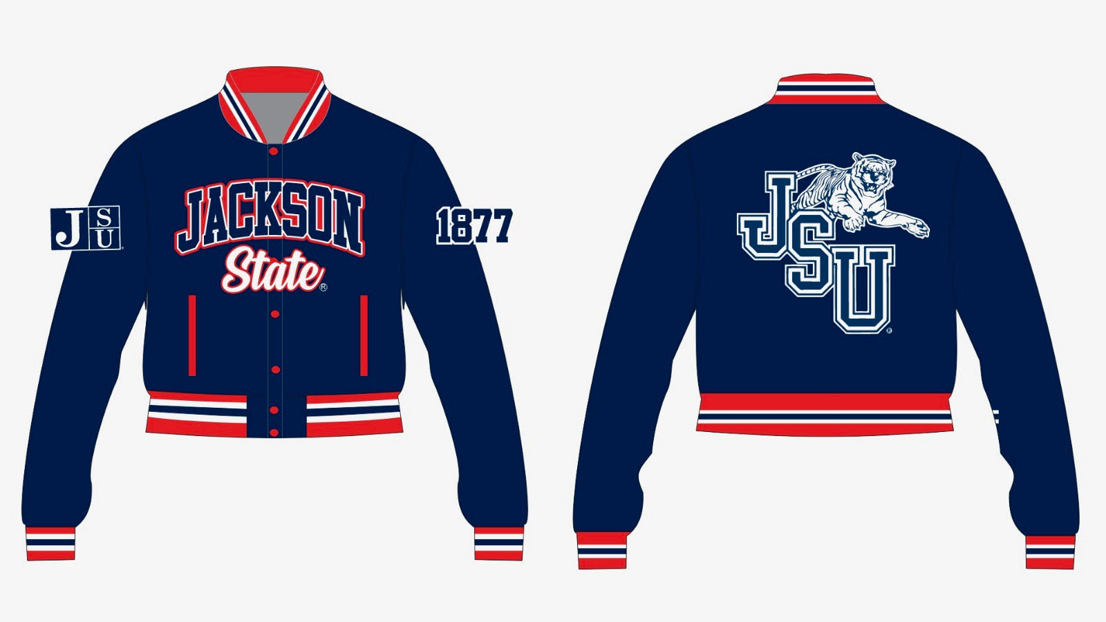 JACKSON STATE YK1K SATIN VARSITY JACKET PRE-ORDER CROPPED