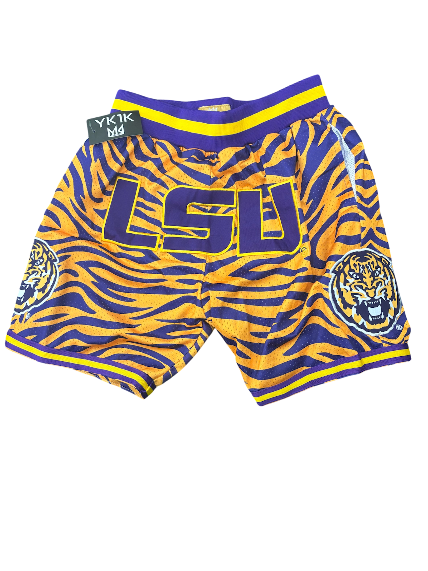 TIGER PRINT LSU BASKETBALL SHORTS PURPLE AND GOLD