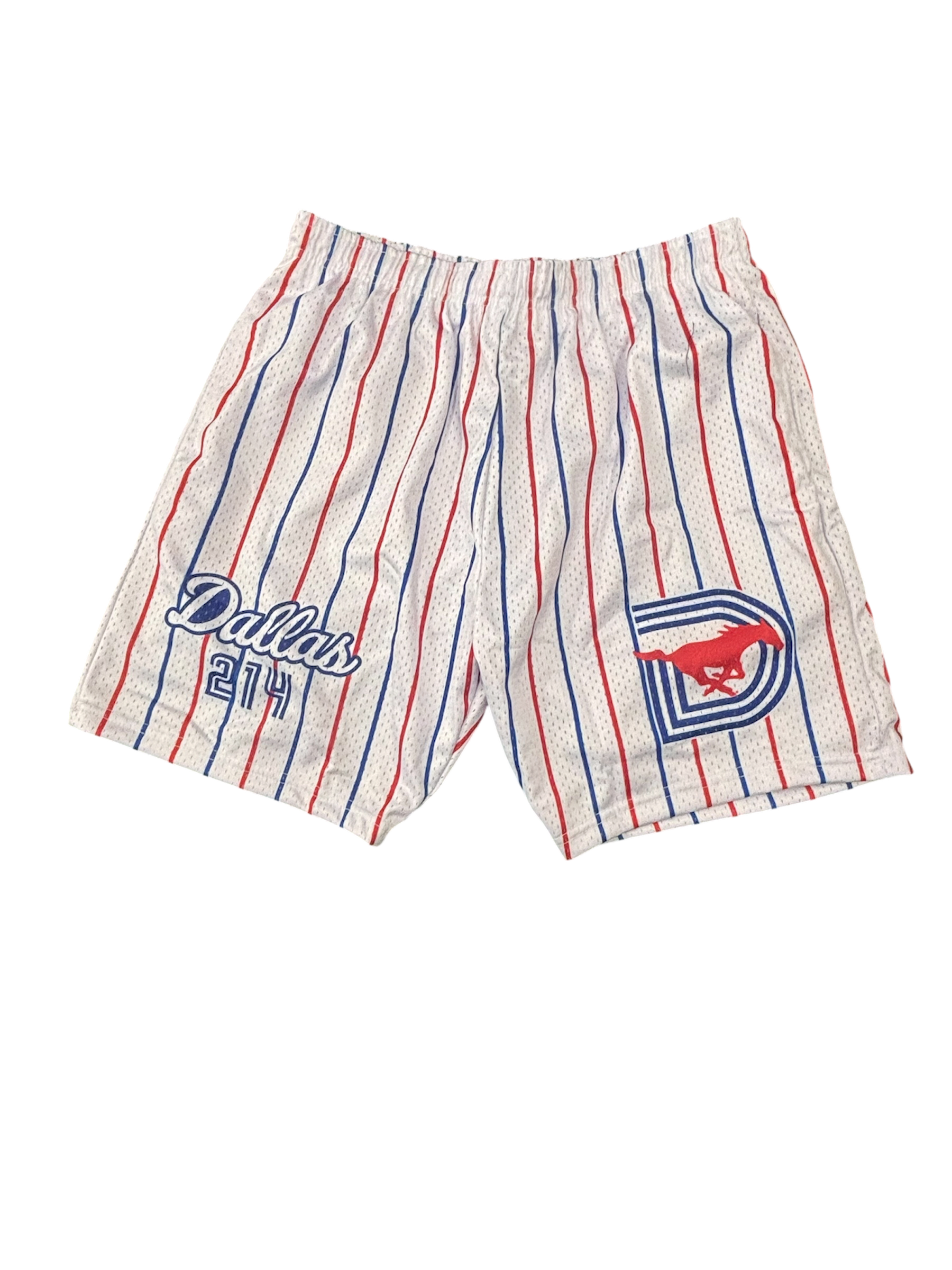 SMU Mesh Basketball Shorts Blue & Red Pinstripe