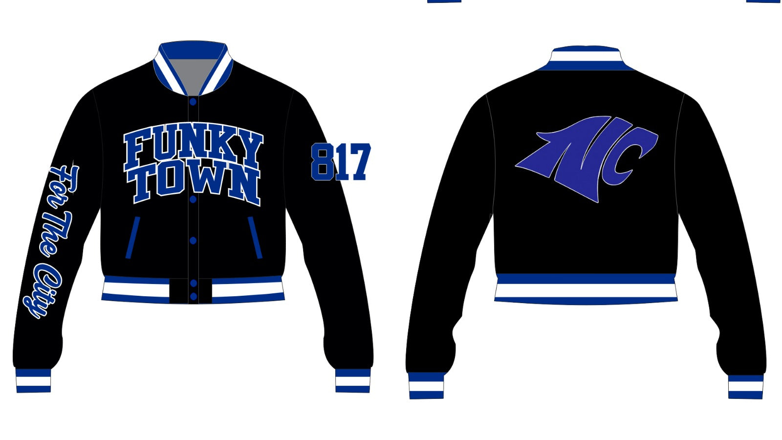 NORTH CROWLEY FUNKY TOWN YK1K SATIN VARSITY JACKET CROPPED BLACK PRE-ORDER