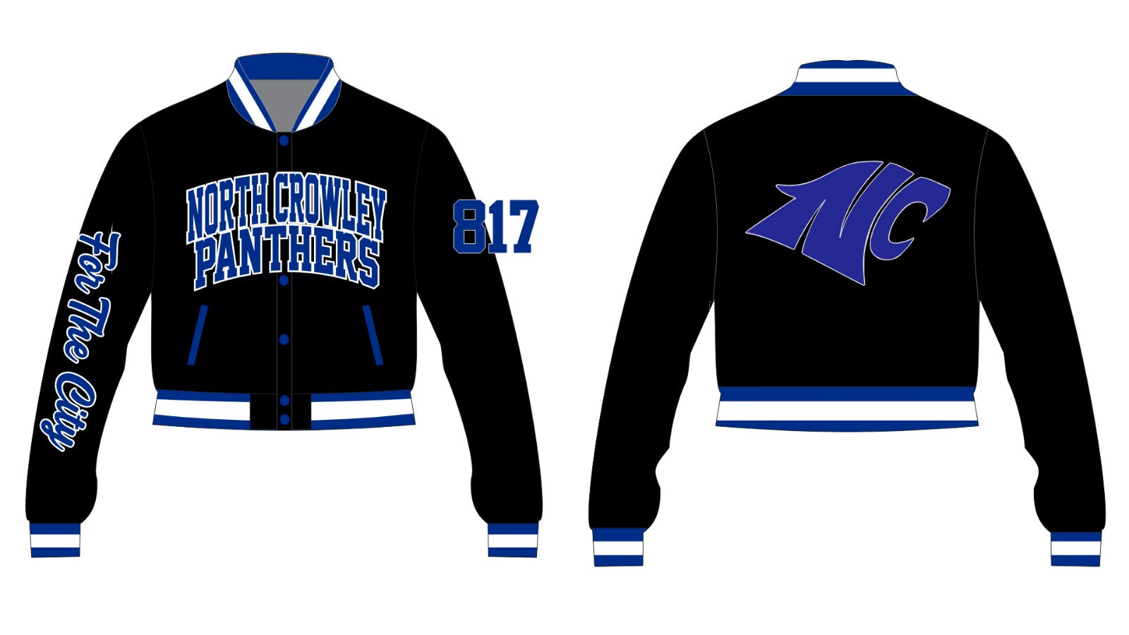 NORTH CROWLEY YK1K SATIN VARSITY JACKET CROPPED BLACK PRE-ORDER