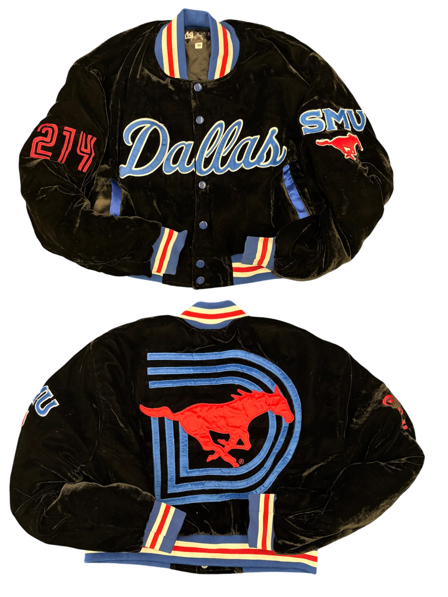 Velvet SMU/YK1K WOMENS SATIN CROPPED VARSITY JACKET Black