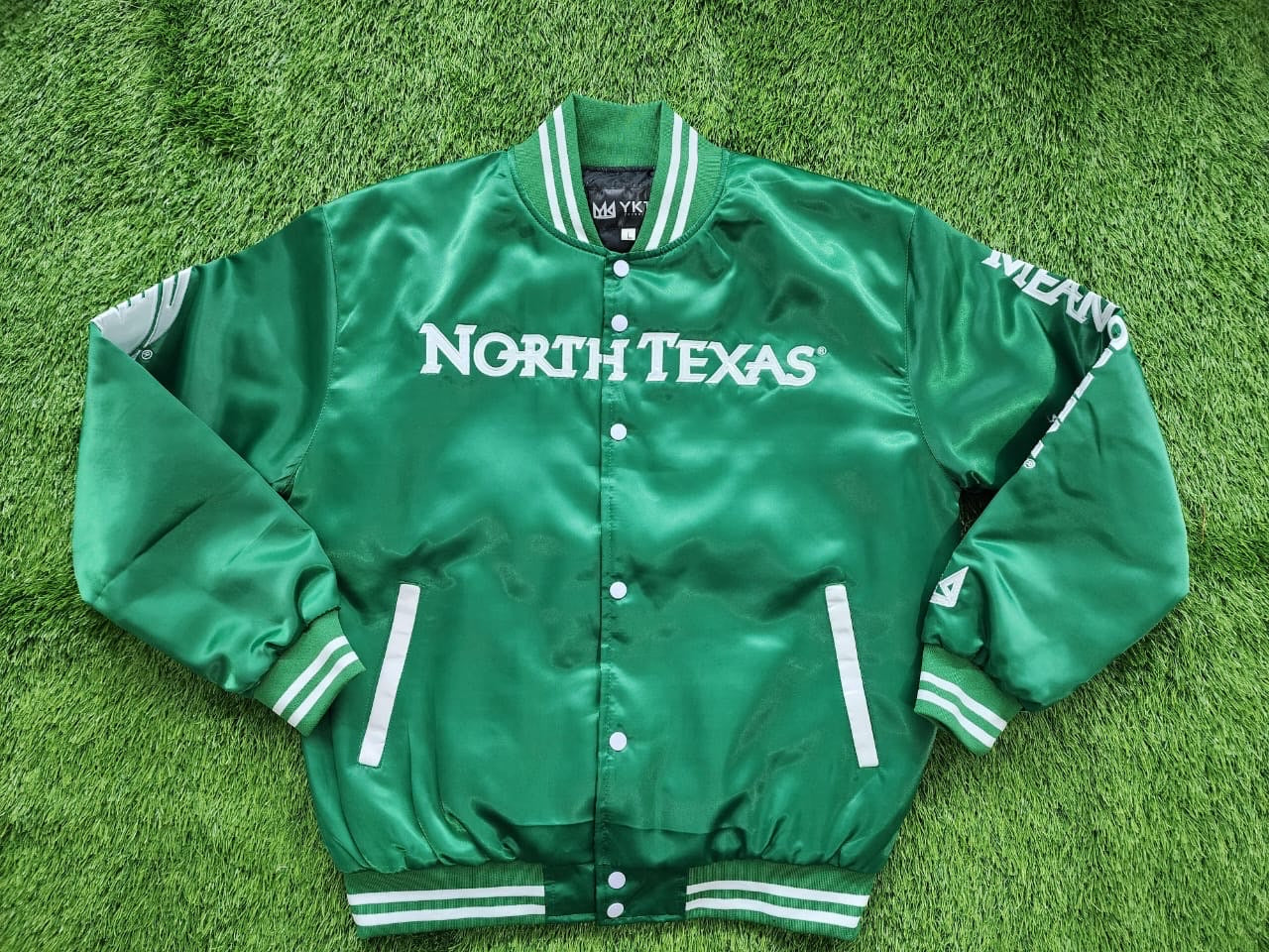 NORTH TEXAS YK1K SATIN VARSITY JACKET PRE-ORDER GREEN