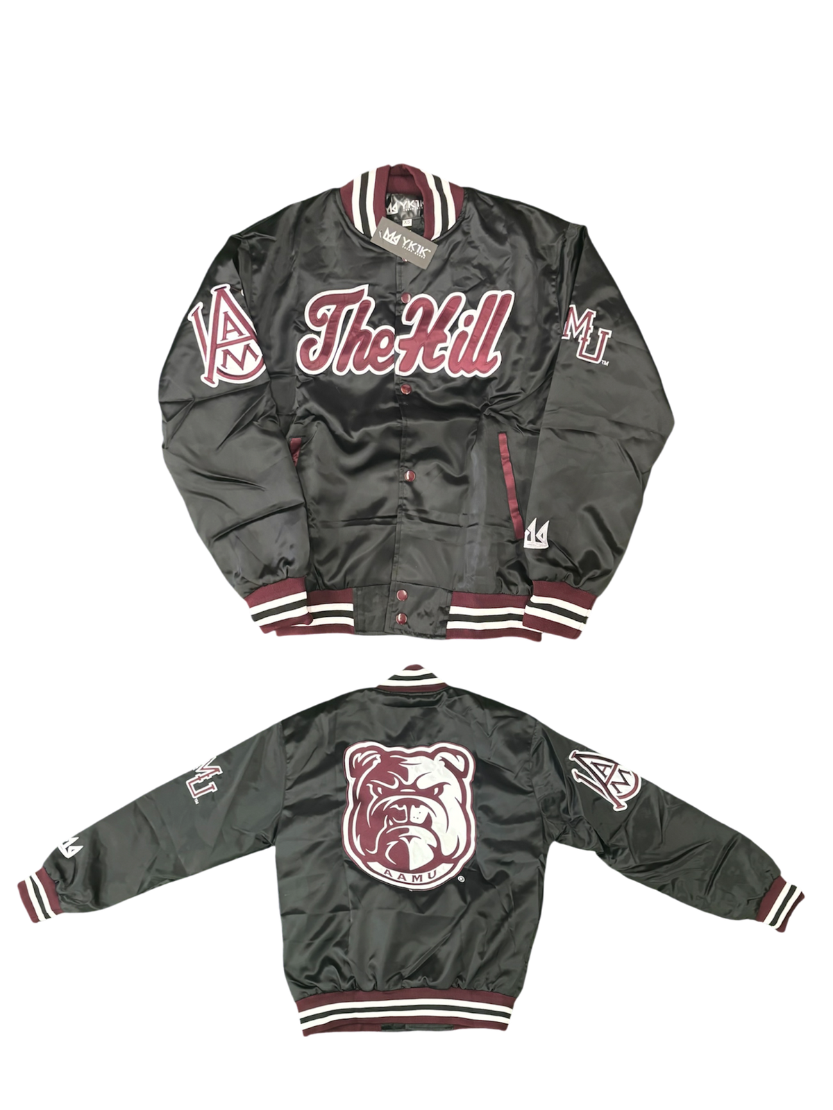 ALABAMA A&M YK1K SATIN VARSITY JACKET BLACK