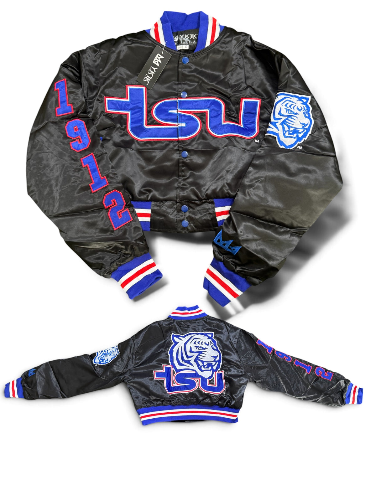 Tsu YK1K SATIN VARSITY JACKET CROPPED Black 2026