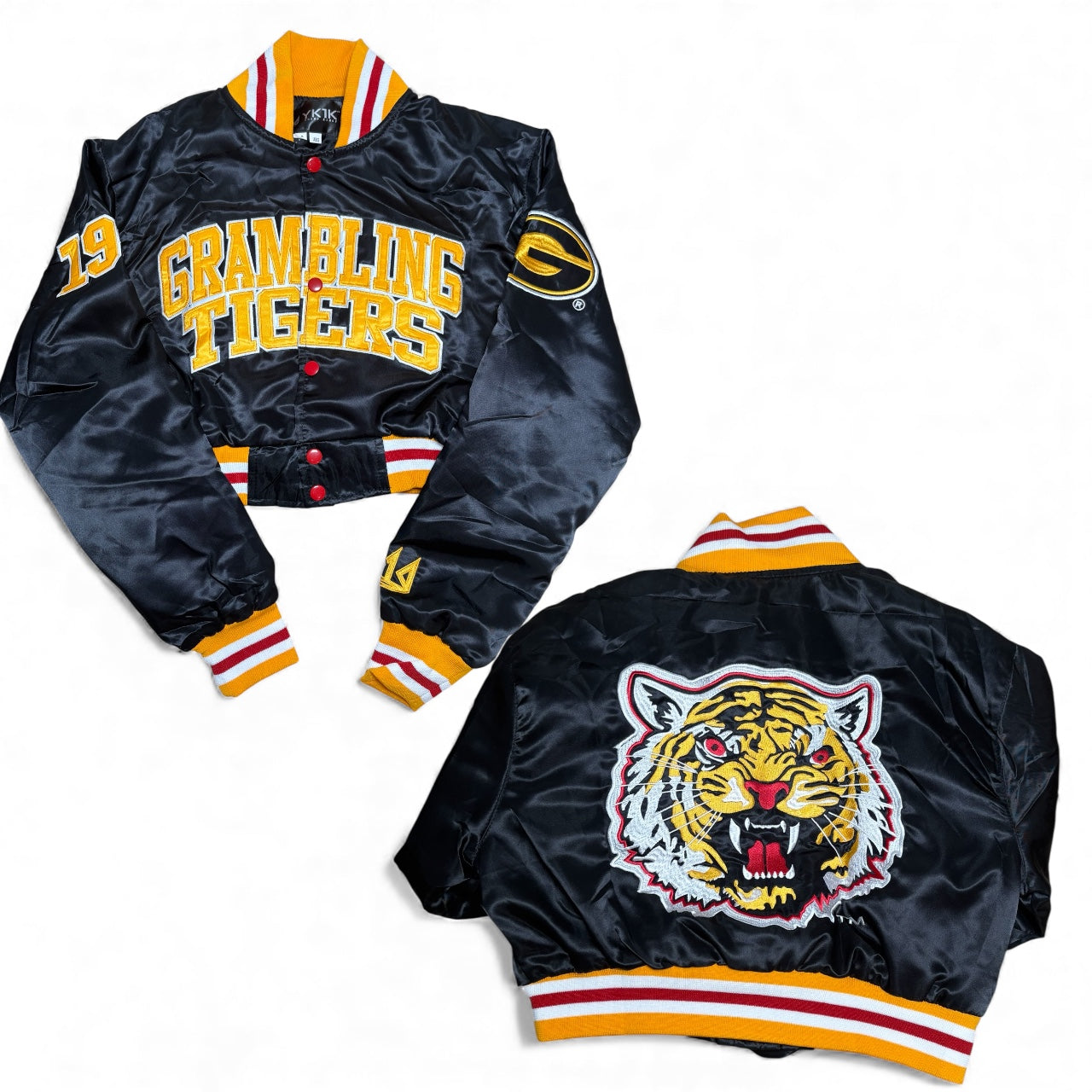 GRAMBLING UNIVERSITY YK1K SATIN VARSITY JACKET CROPPED PRE-ORDER