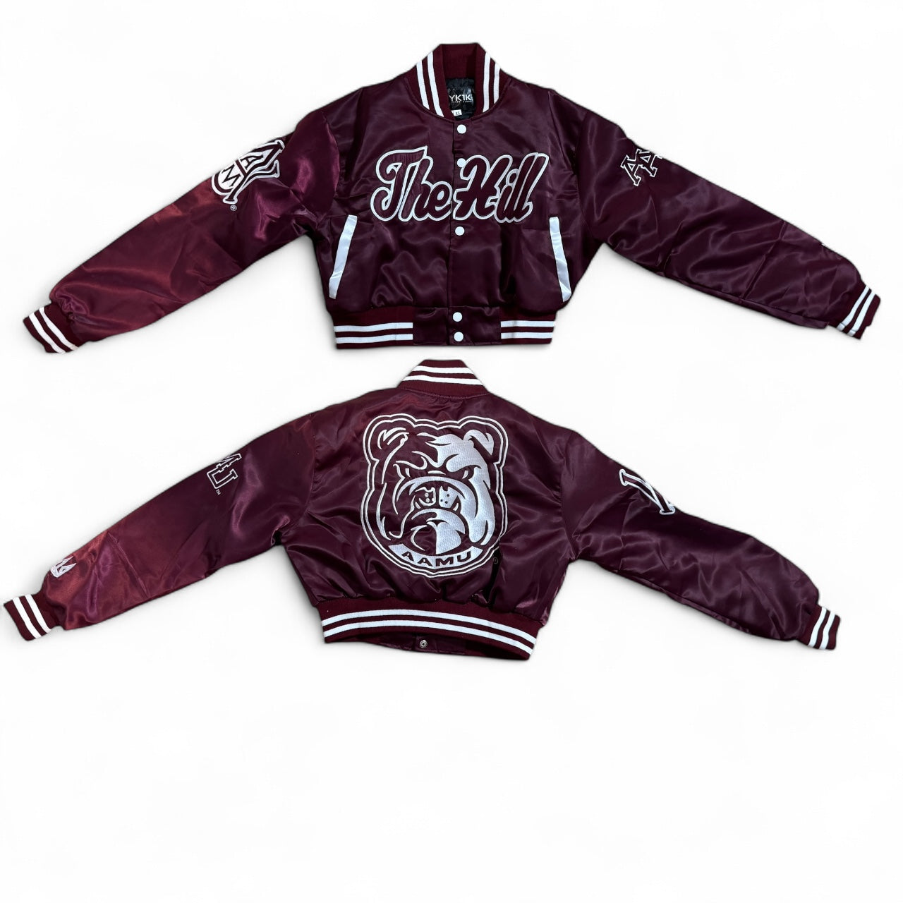 ALABAMA A&M UNIVERSITY YK1K SATIN VARSITY JACKET CROPPED