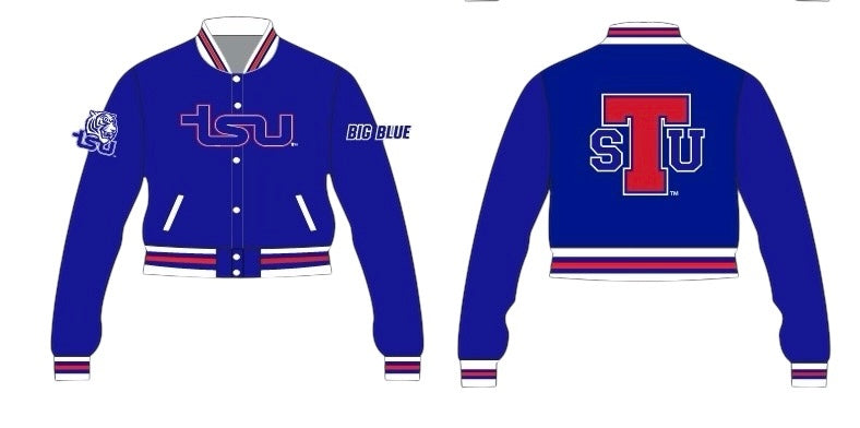 TSU YK1K SATIN VARSITY JACKET PRE-ORDER CROPPED BLUE
