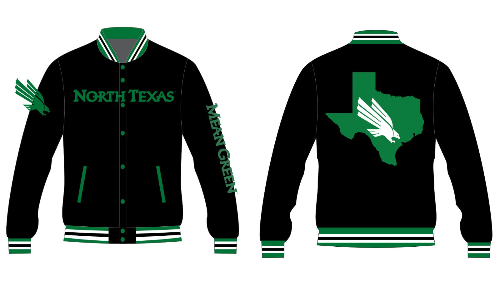NORTH TEXAS YK1K SATIN VARSITY JACKET PRE-ORDER BLACK