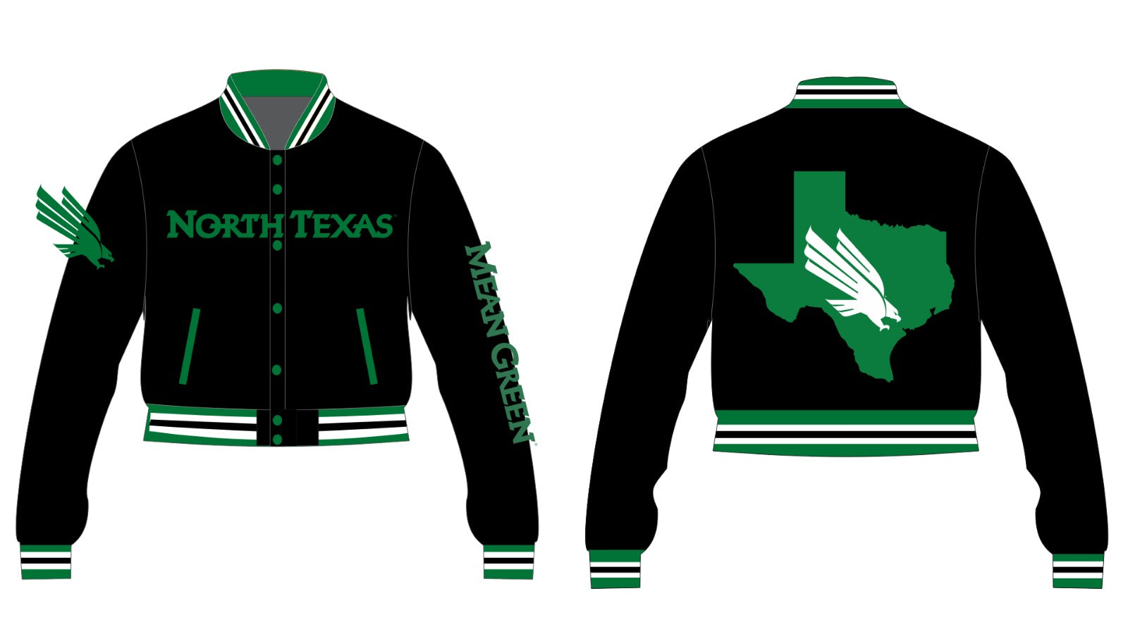 NORTH TEXAS YK1K SATIN VARSITY JACKET PRE-ORDER CROPPED