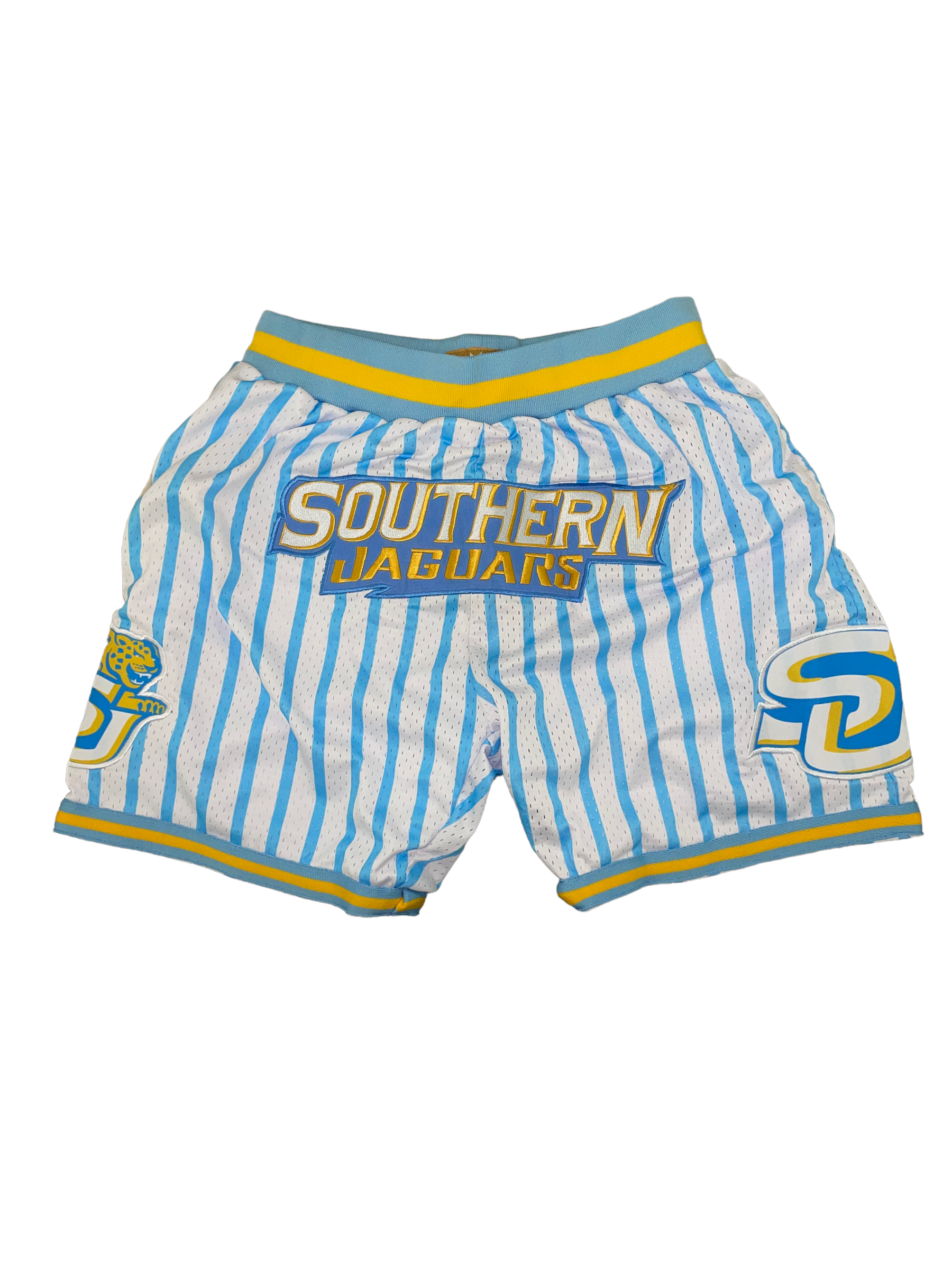 SOUTHERN UNIVERSITY BASKETBALL SHORTS WHITE COLUMBIA BLUE PINSTRIPES PRE-ORDER