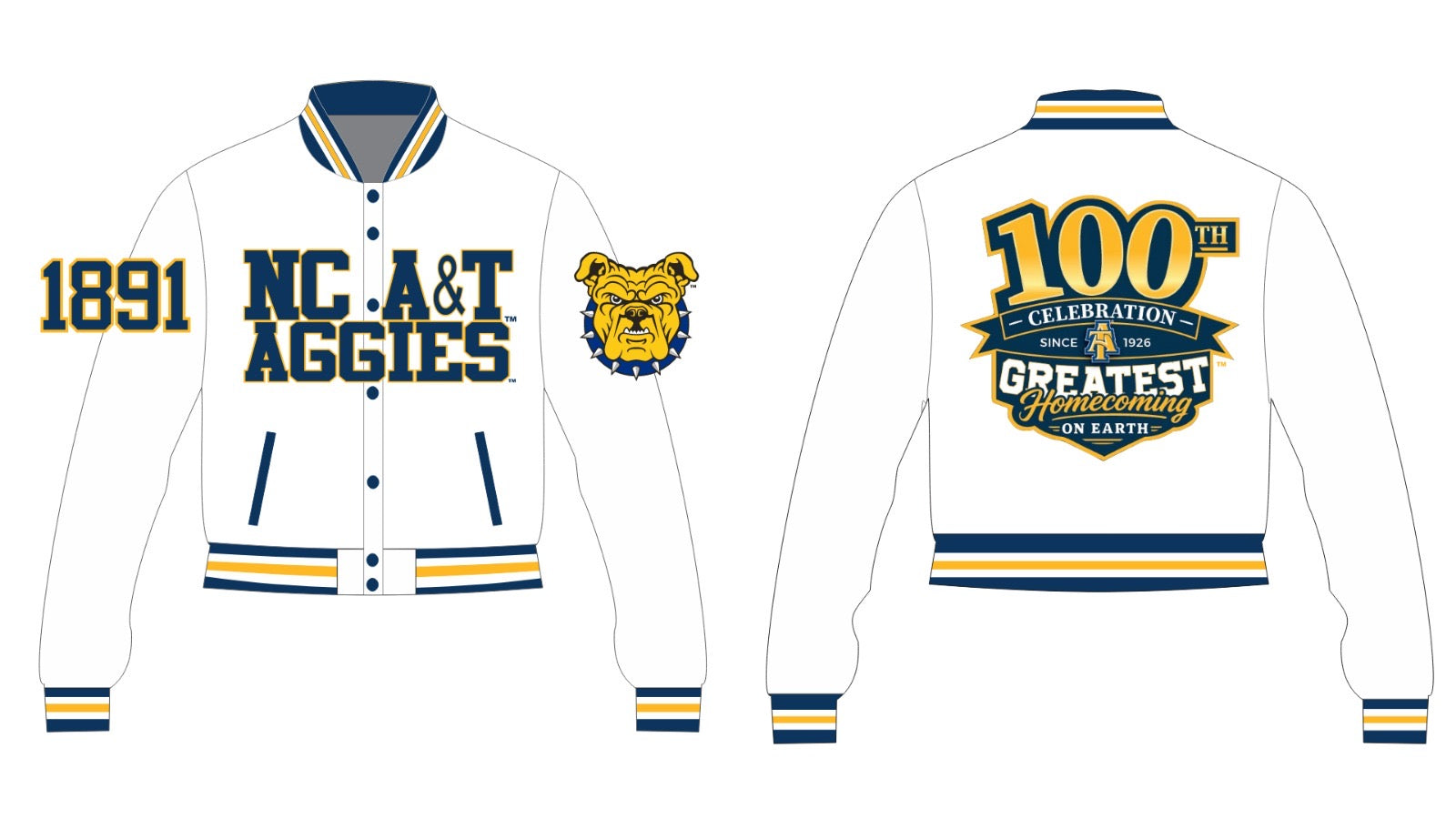 NC A&T 100th Homecoming Women’s Crop Jacket – PRE-ORDER WHITE