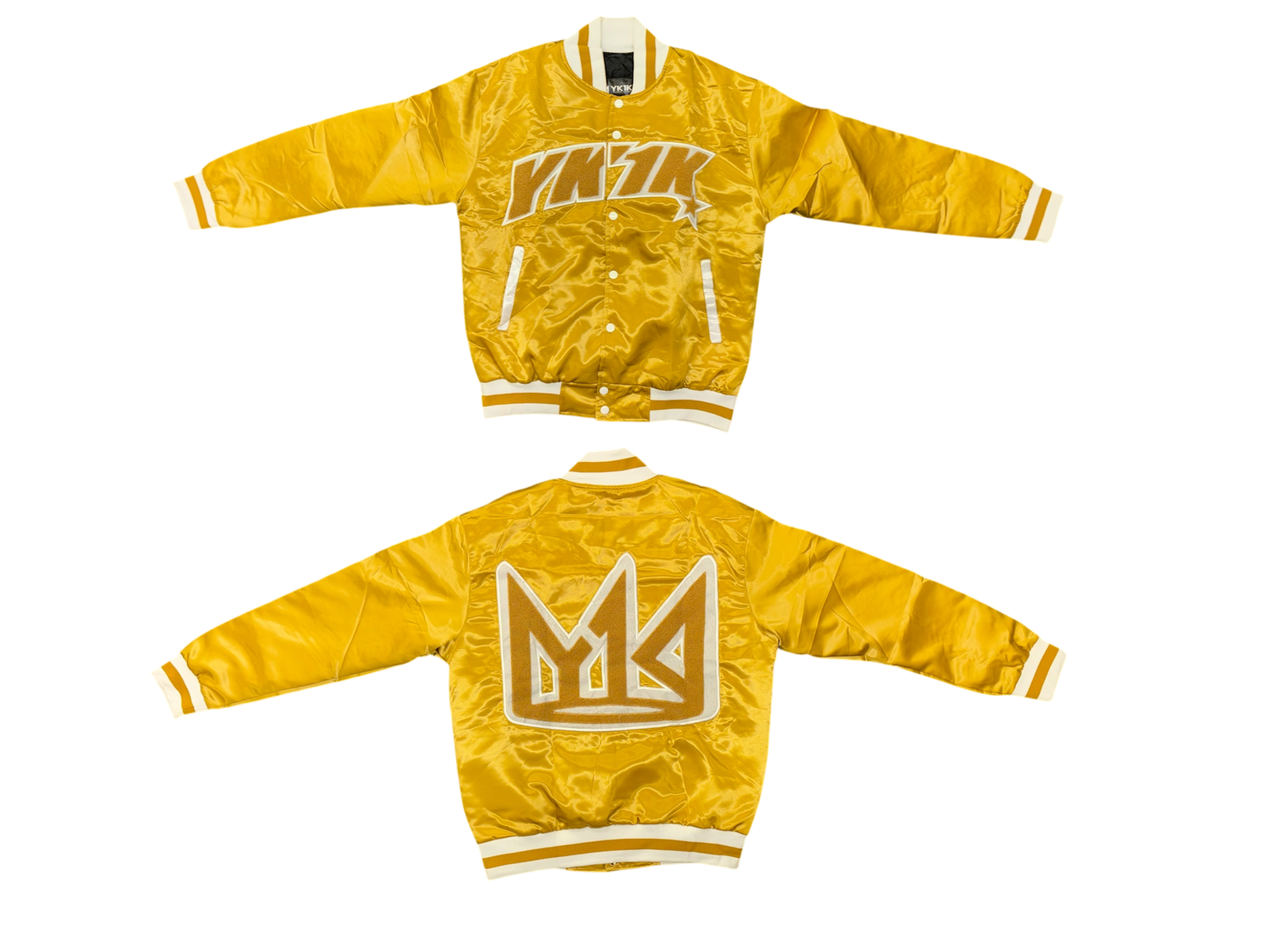 YK1K SATIN VARSITY JACKET GOLD