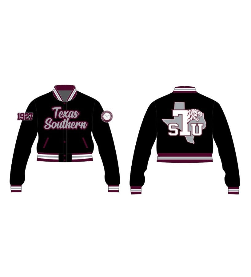 TEXAS SOUTHERN YK1K SATIN VARSITY JACKET PRE-ORDER CROPPED