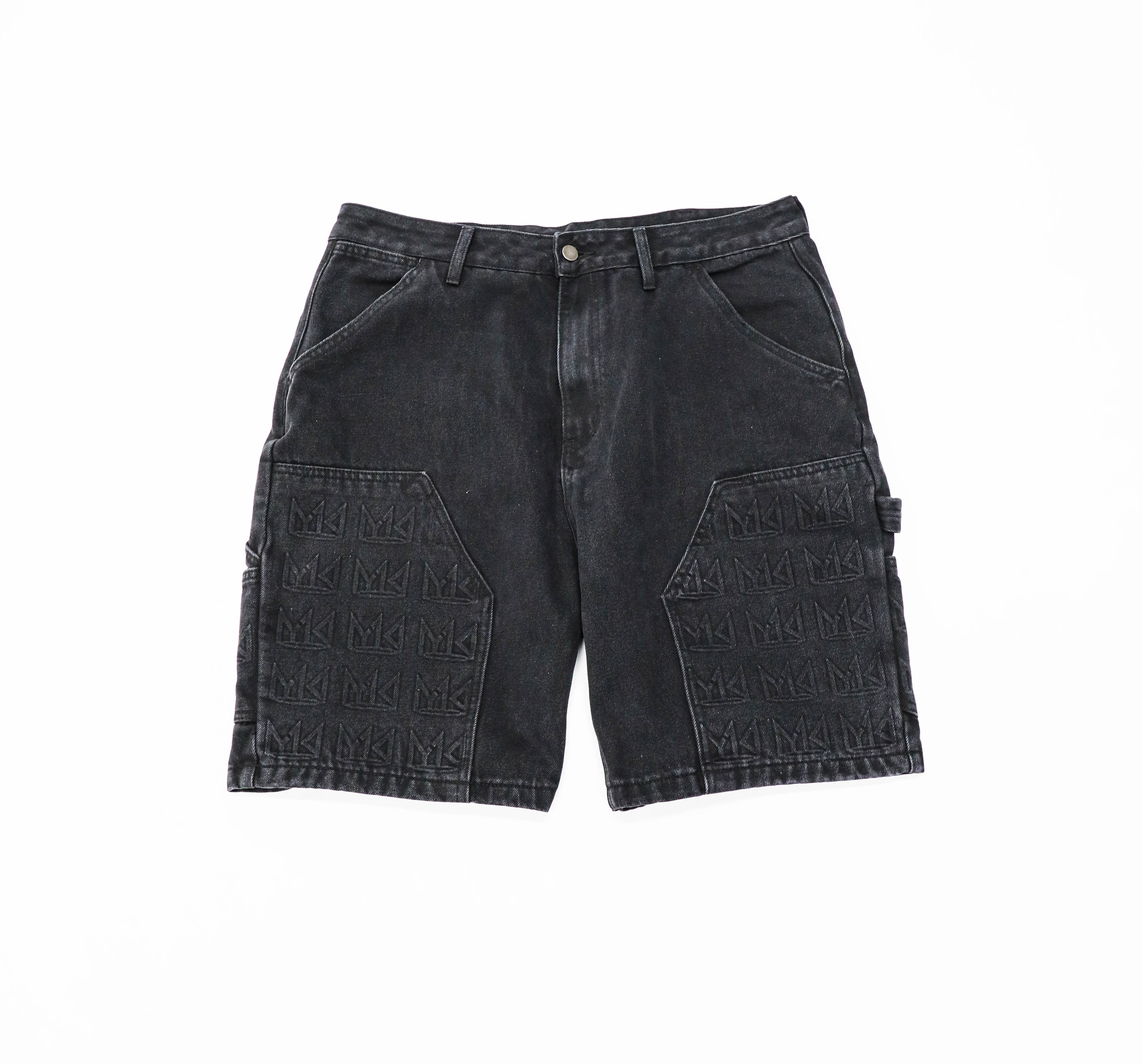 YK1K Embellished Denim Workwear Shorts  BLACK