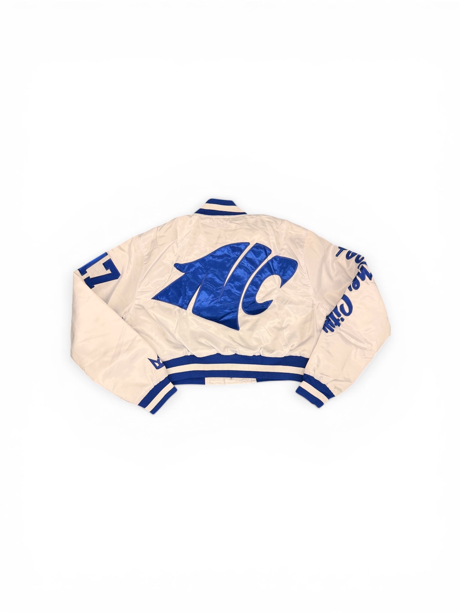 NORTH CROWLEY YK1K SATIN VARSITY JACKET CROPPED  WHITE