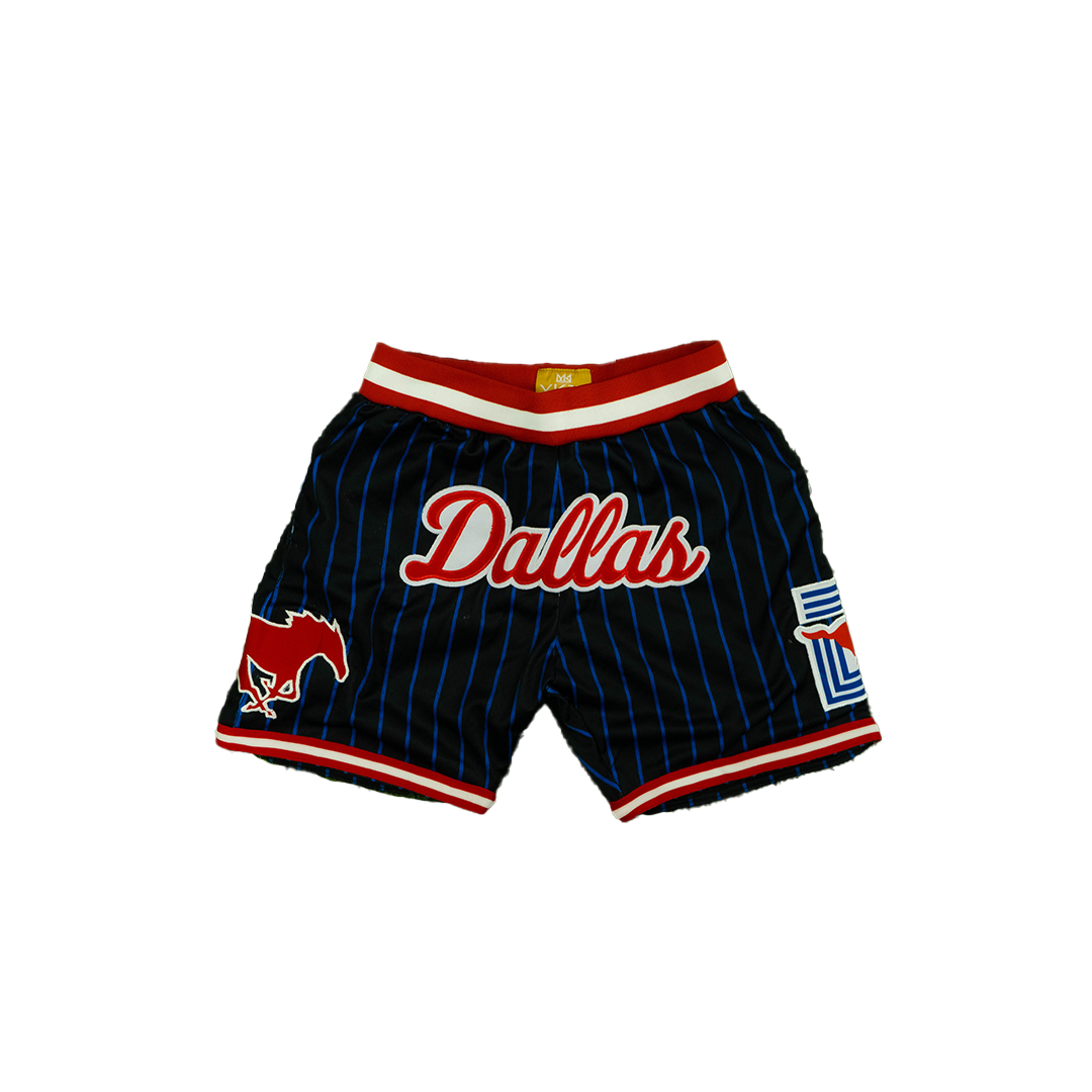 SMU Basketball Shorts Black Blue Pinstripes