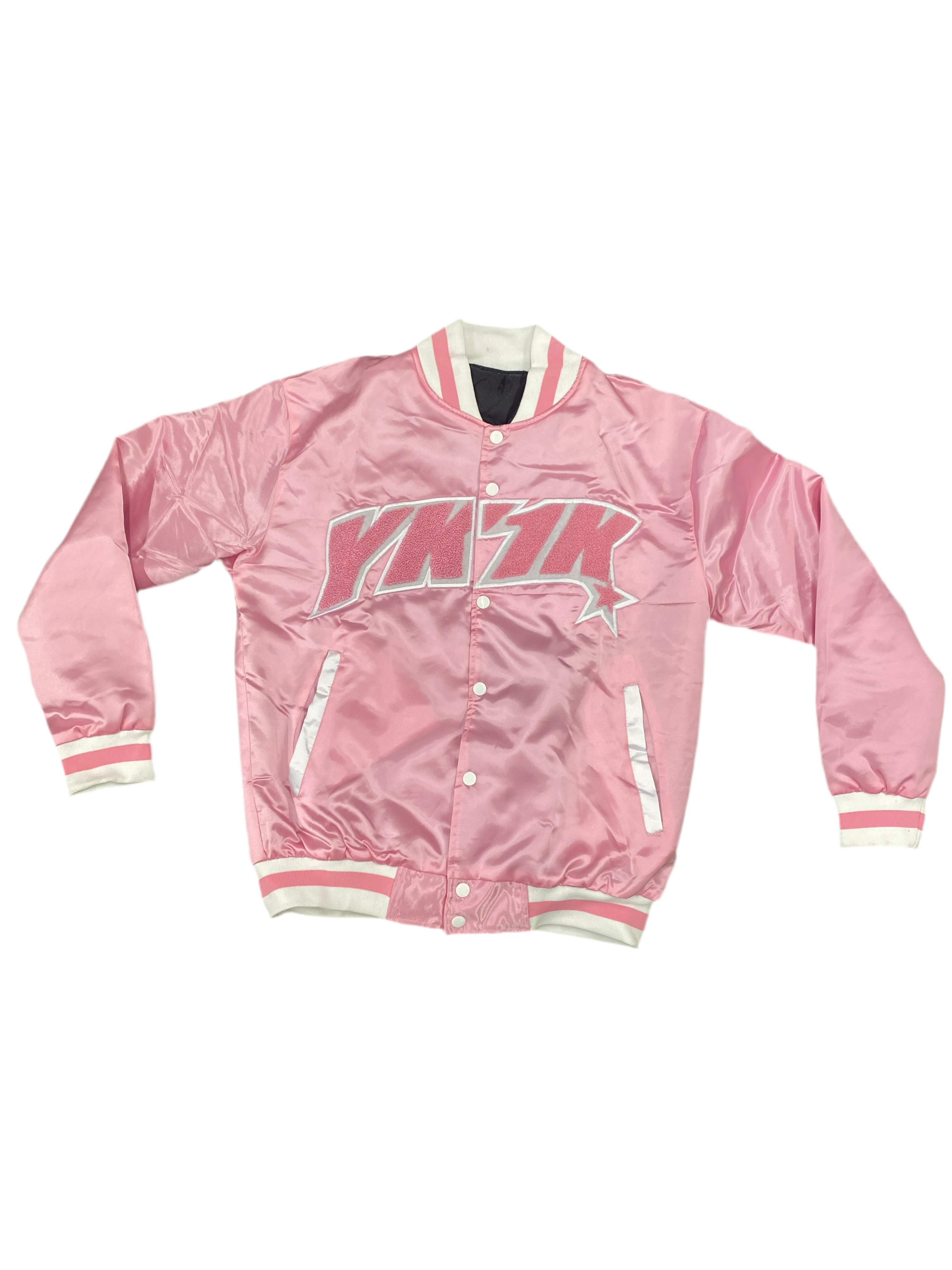 YK1K MENS SATIN VARSITY JACKET PINK 2.0