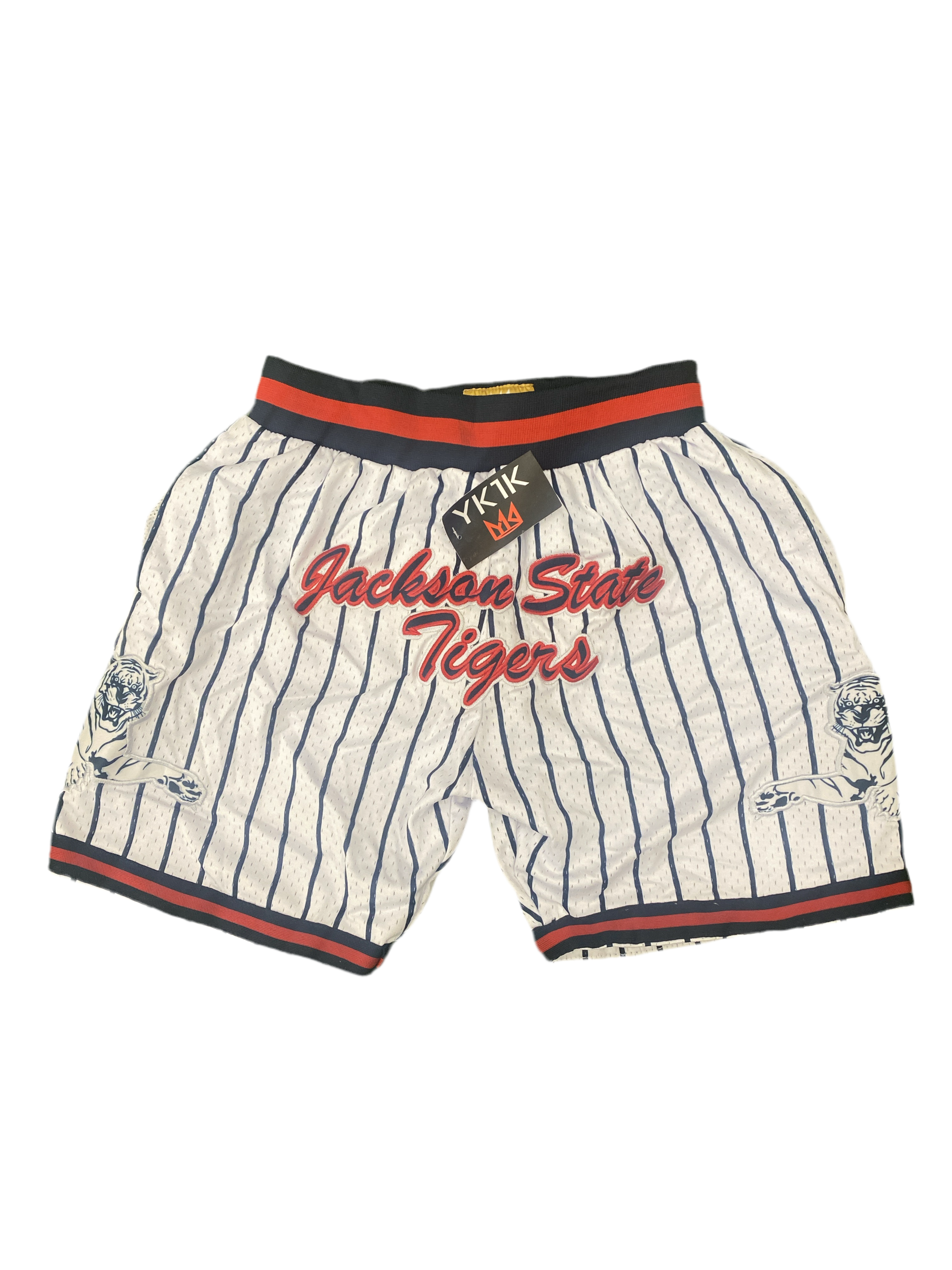 Jackson State Basketball Shorts  White/ Navy Pinstripe