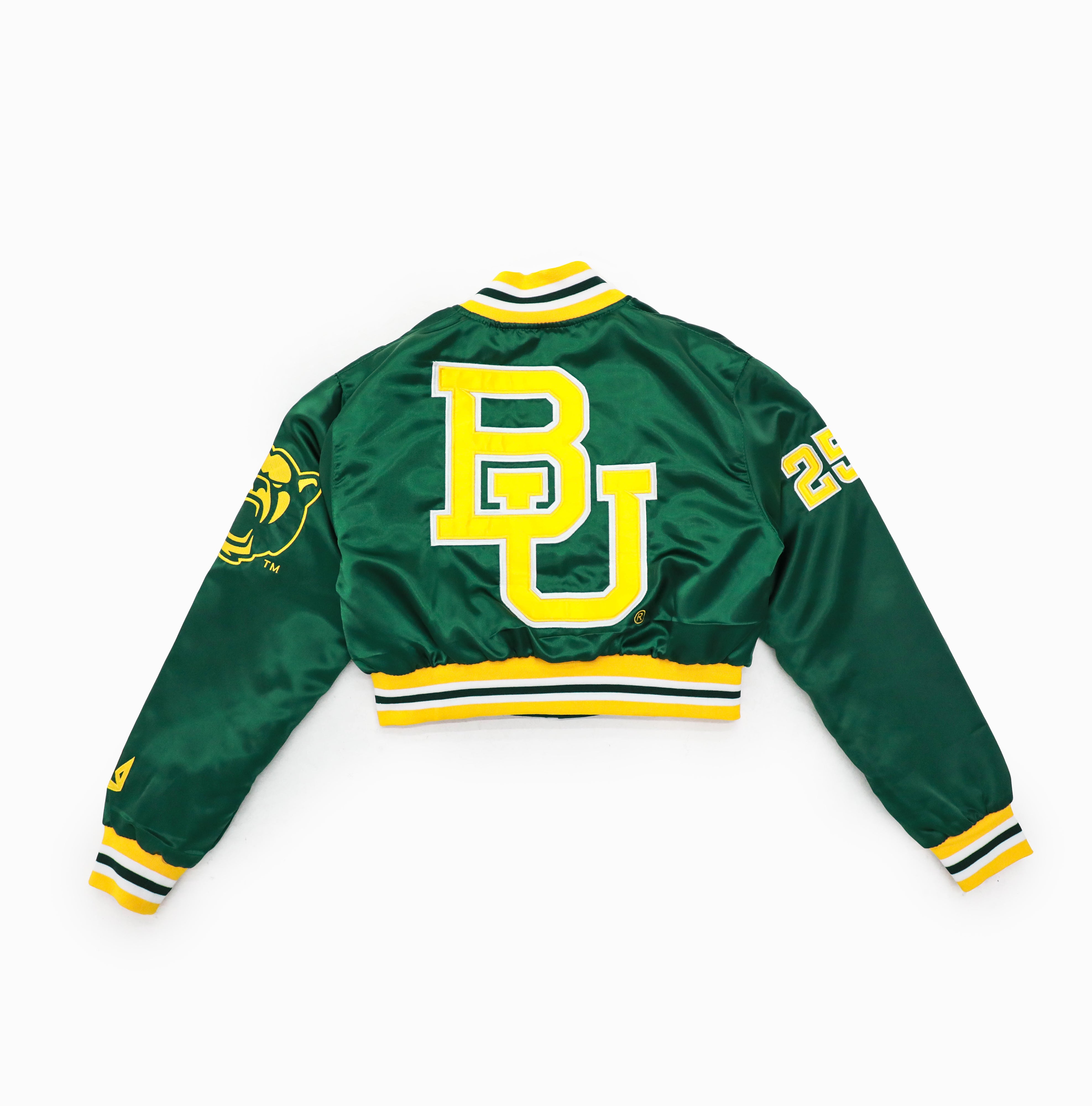 BAYLOR CROPPED VARSITY JACKET (SATIN) GREEN