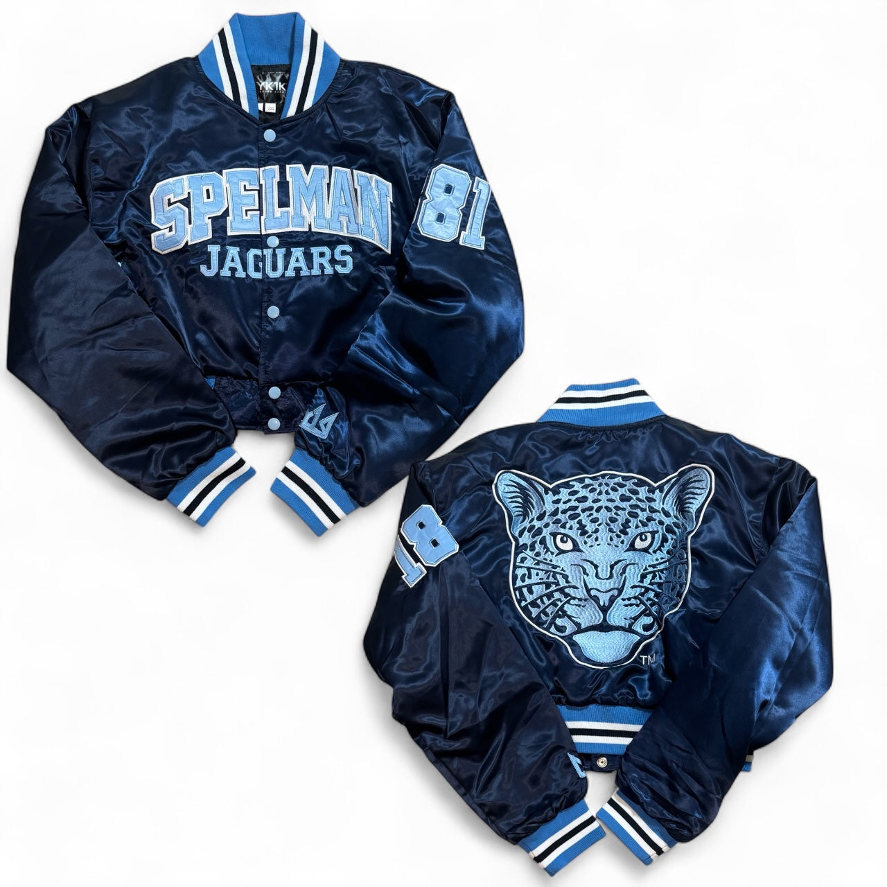 SPELMAN UNIVERSITY YK1K SATIN VARSITY JACKET CROPPED