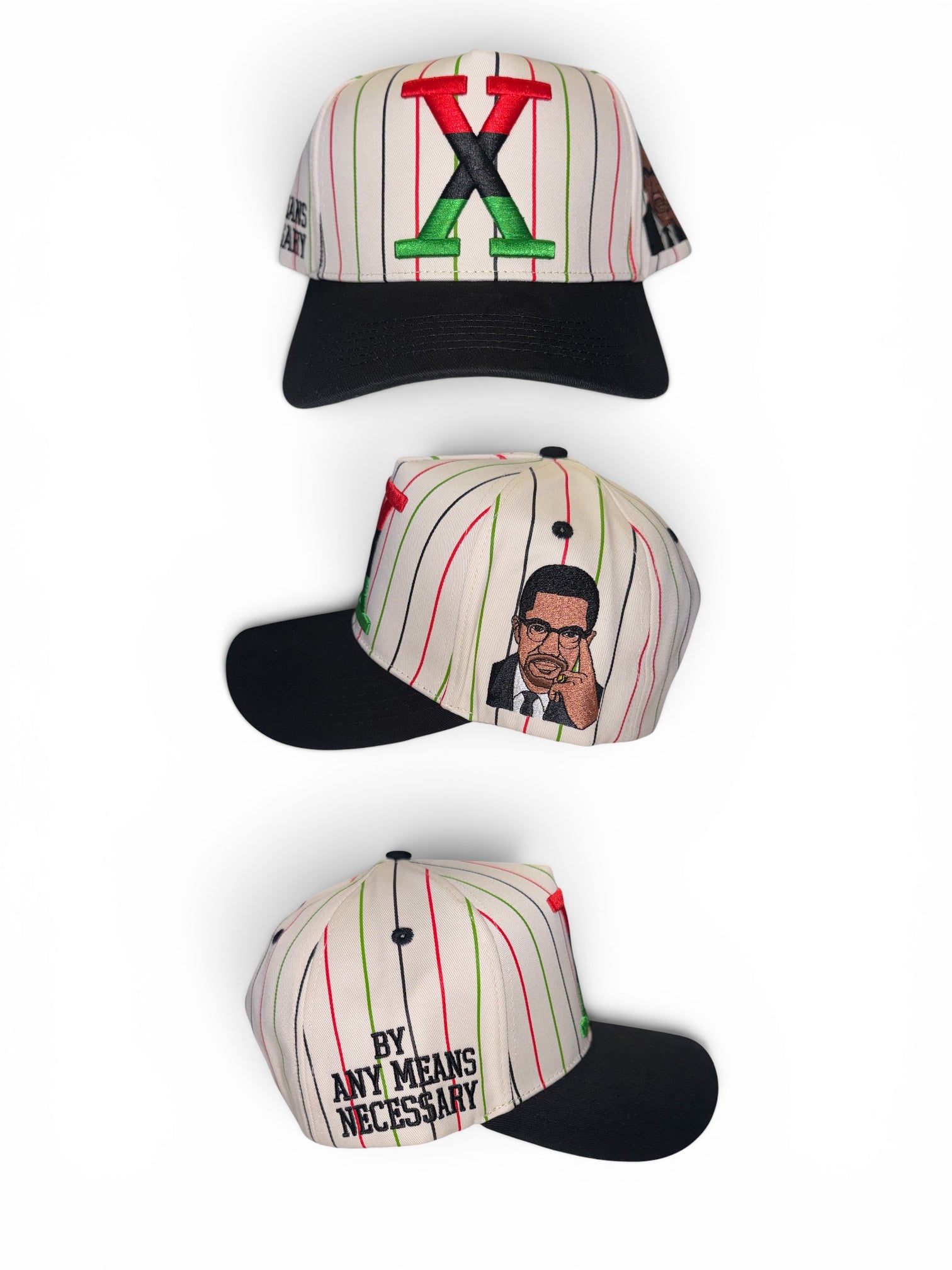 CREAM RED BLACK AND GREEN PINSTRIPE HAT MALCOLM X