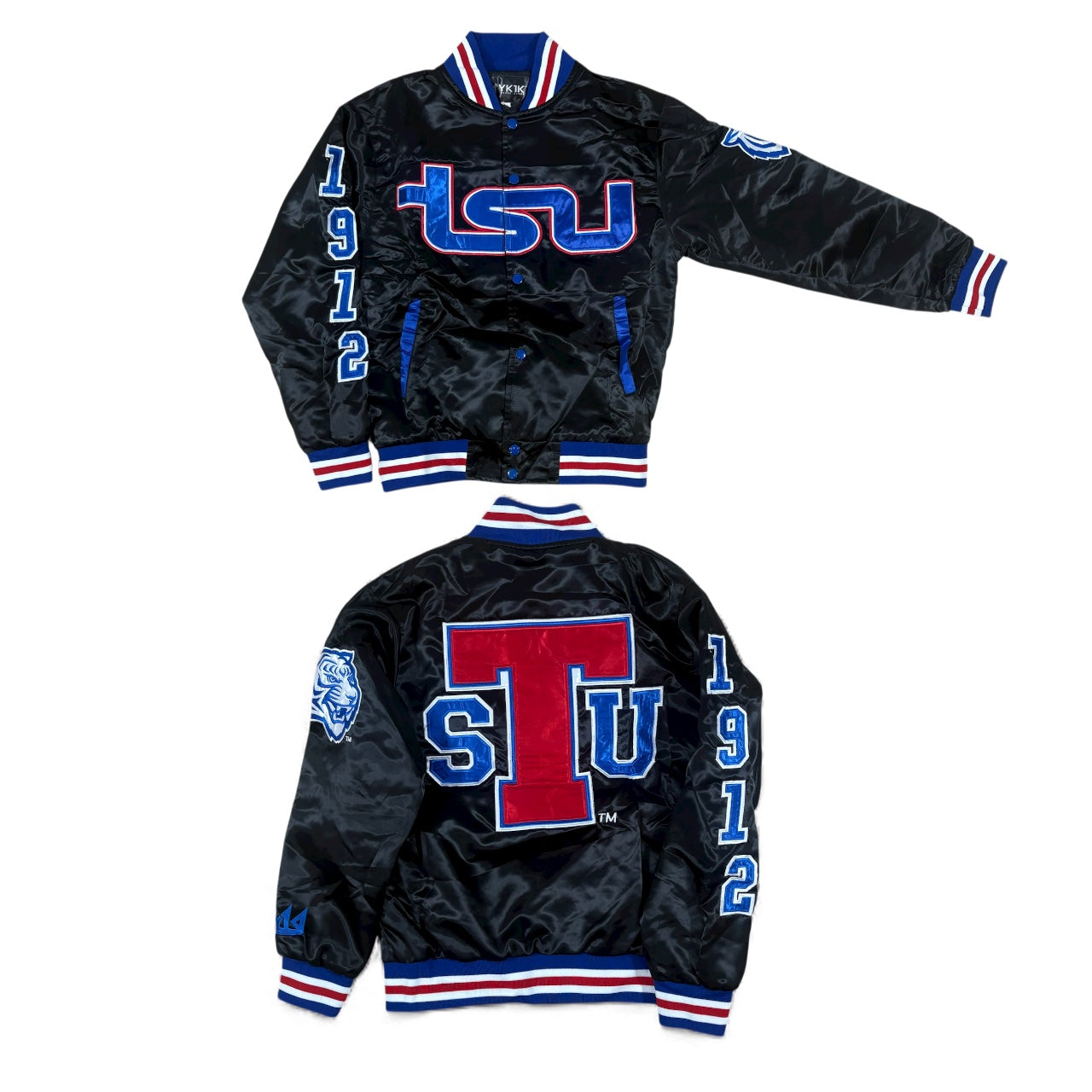TSU/YK1K SATIN VARSITY JACKET  BLACK