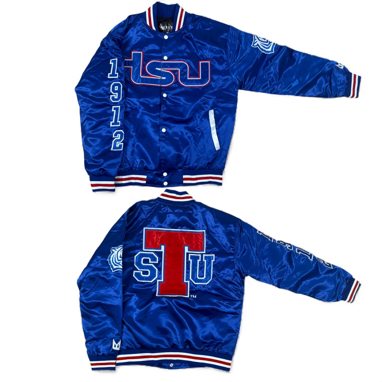 TSU/YK1K SATIN VARSITY JACKET  BLUE