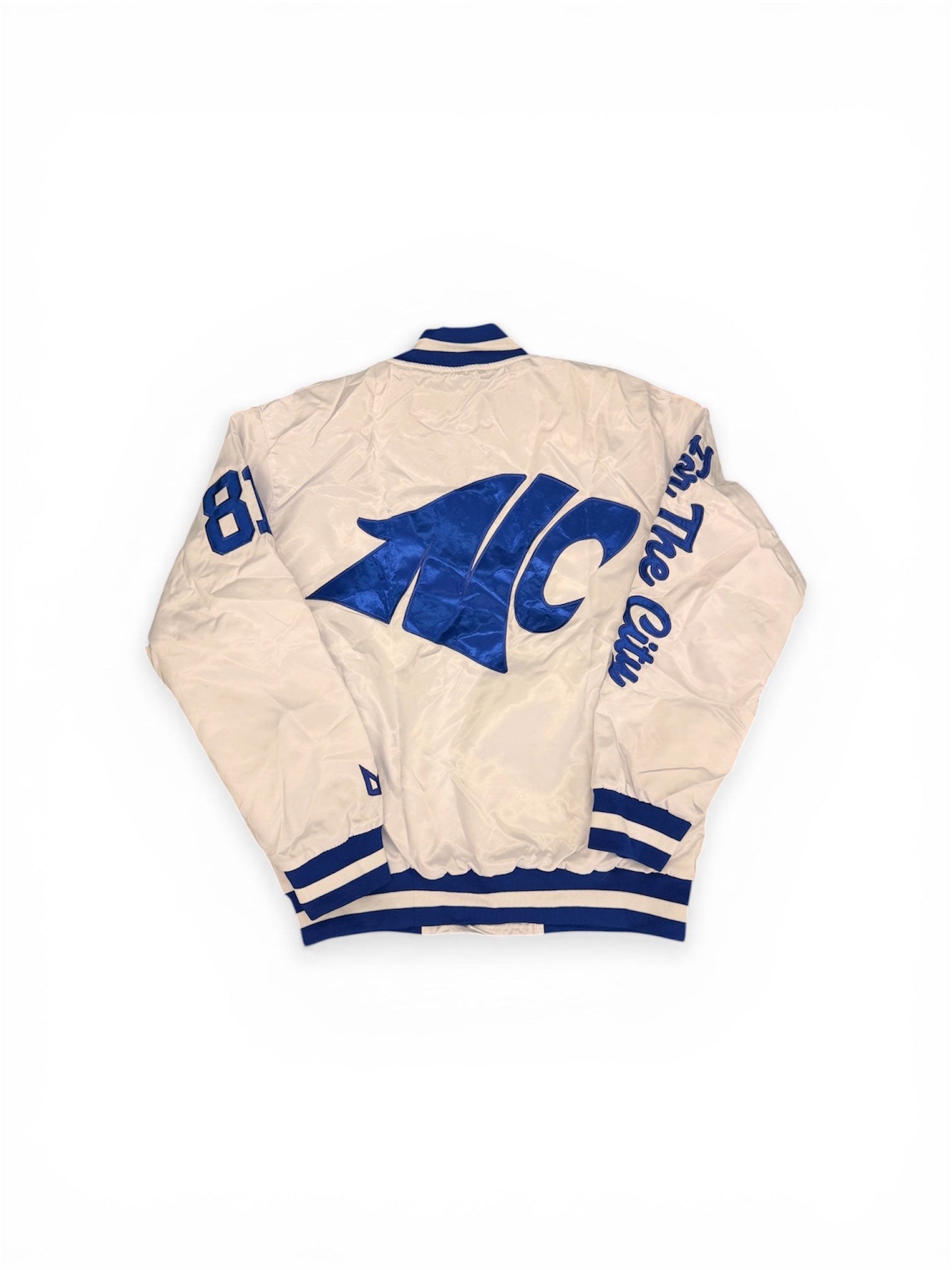 NORTH CROWLEY YK1K SATIN VARSITY JACKET WHITE