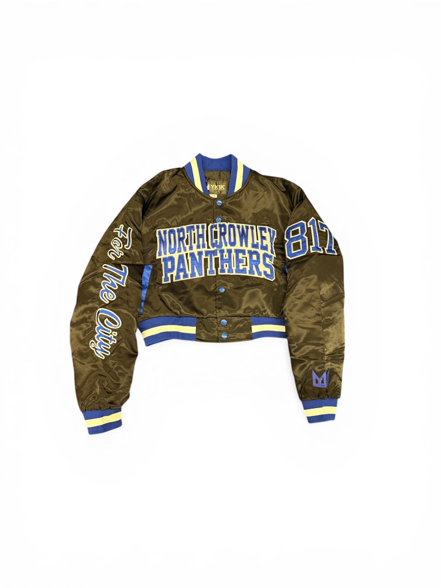 NORTH CROWLEY YK1K SATIN VARSITY JACKET CROPPED  BLACK