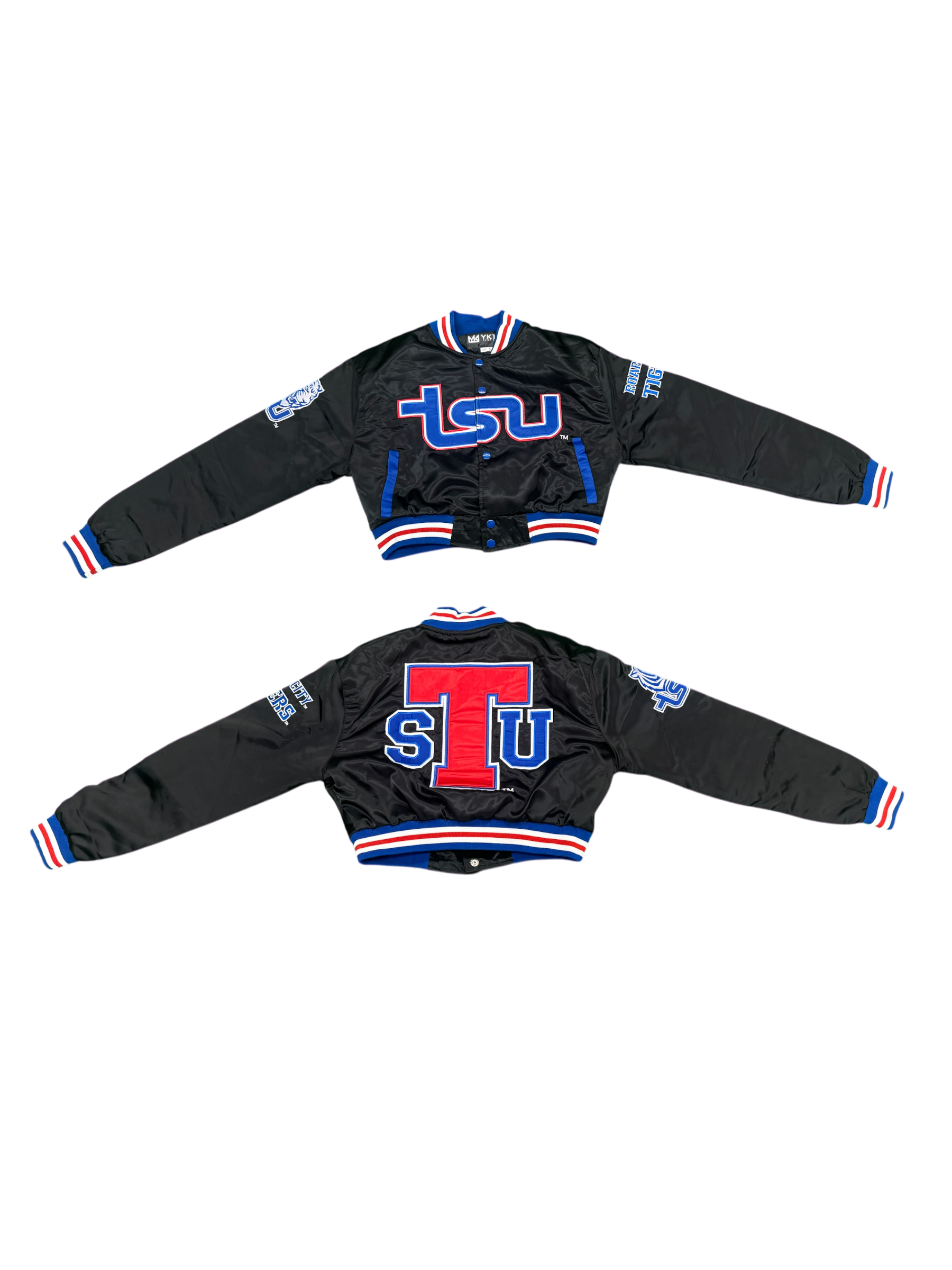 Tsu YK1K SATIN VARSITY JACKET CROPPED Black