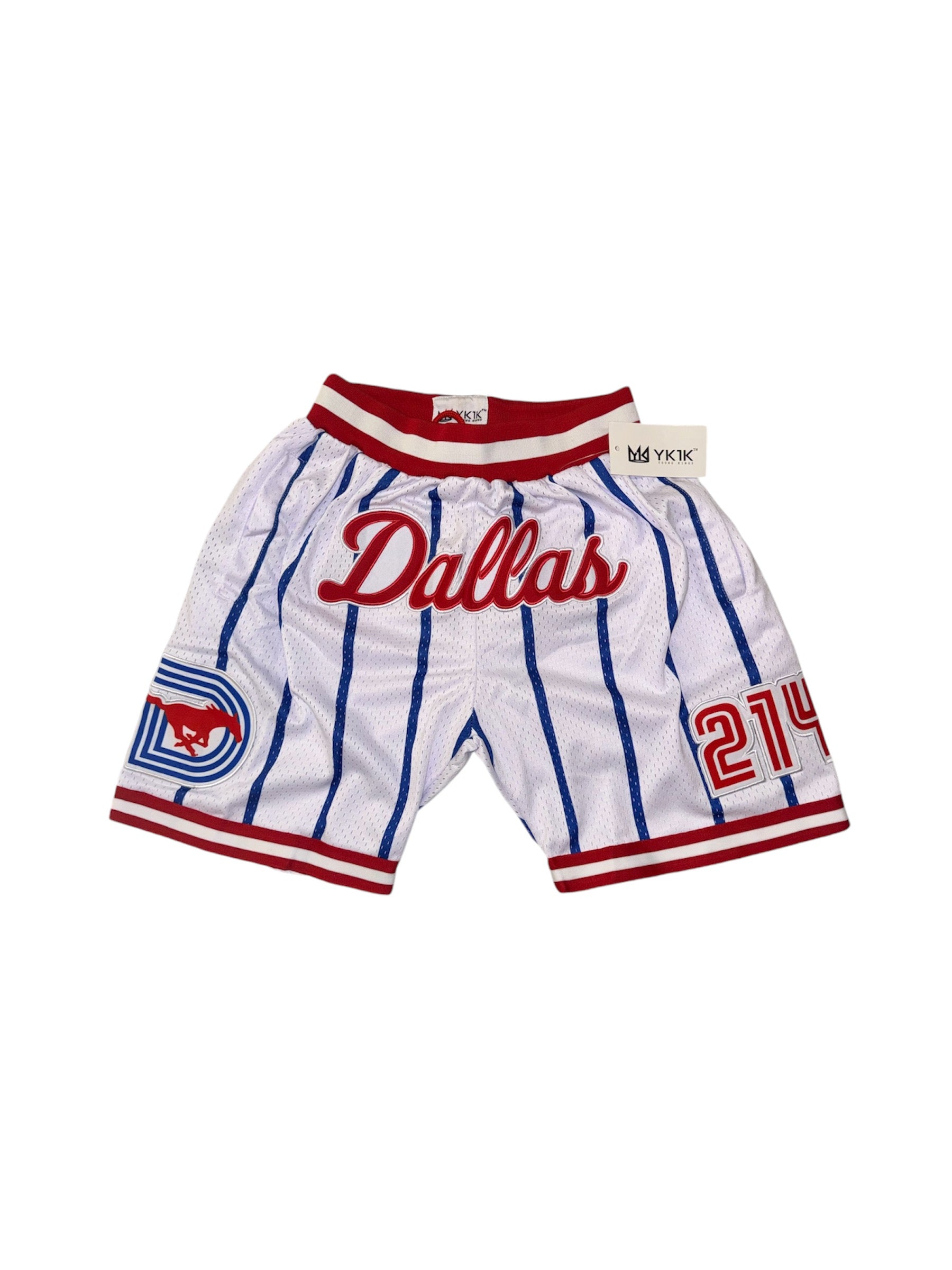 SMU Basketball Shorts White Blue Pinstripes 214