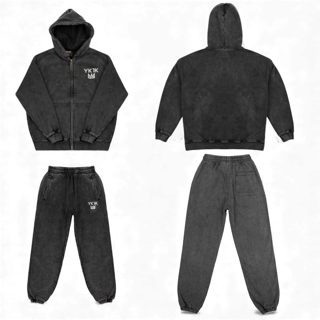 YK1K Washed Zip Sweatsuit Set – Vintage Black