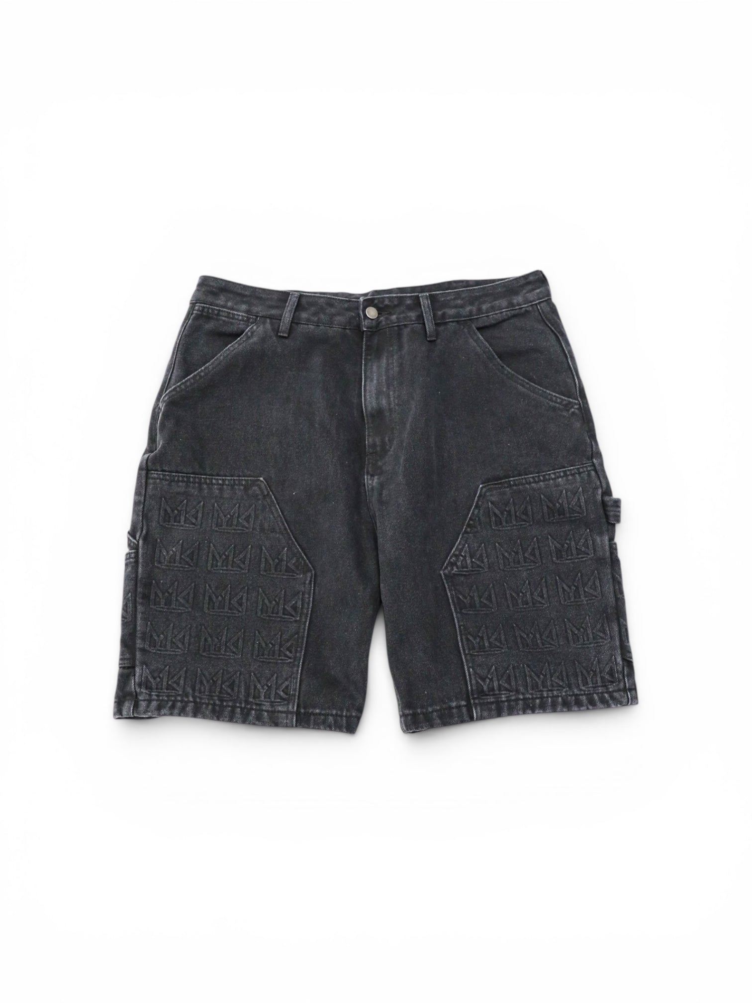 YK1K Embellished Denim Workwear Shorts  BLACK