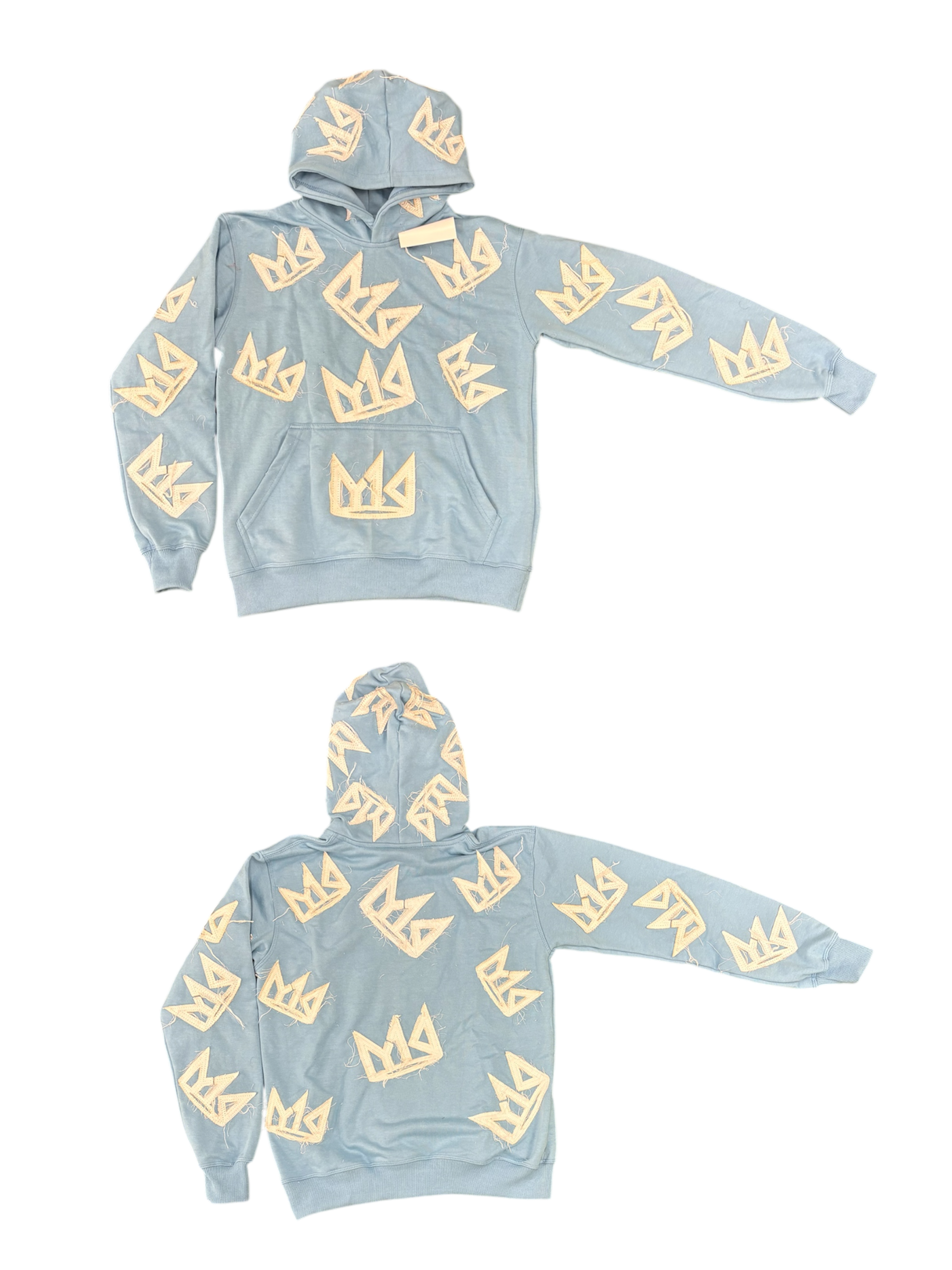 YK1K  Logo- EMBROIDERED Distressed-OVERSIZE Effect Hoodie Baby Blue